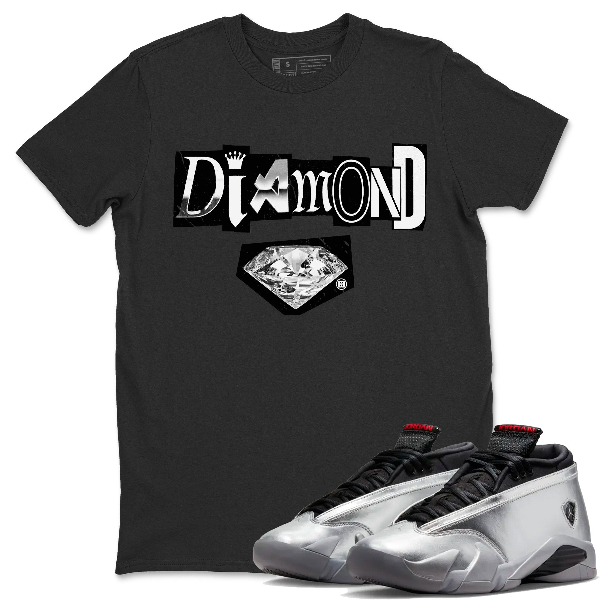 Diamond Letter Unisex Tops - Air Jordan 14 Metallic Silver