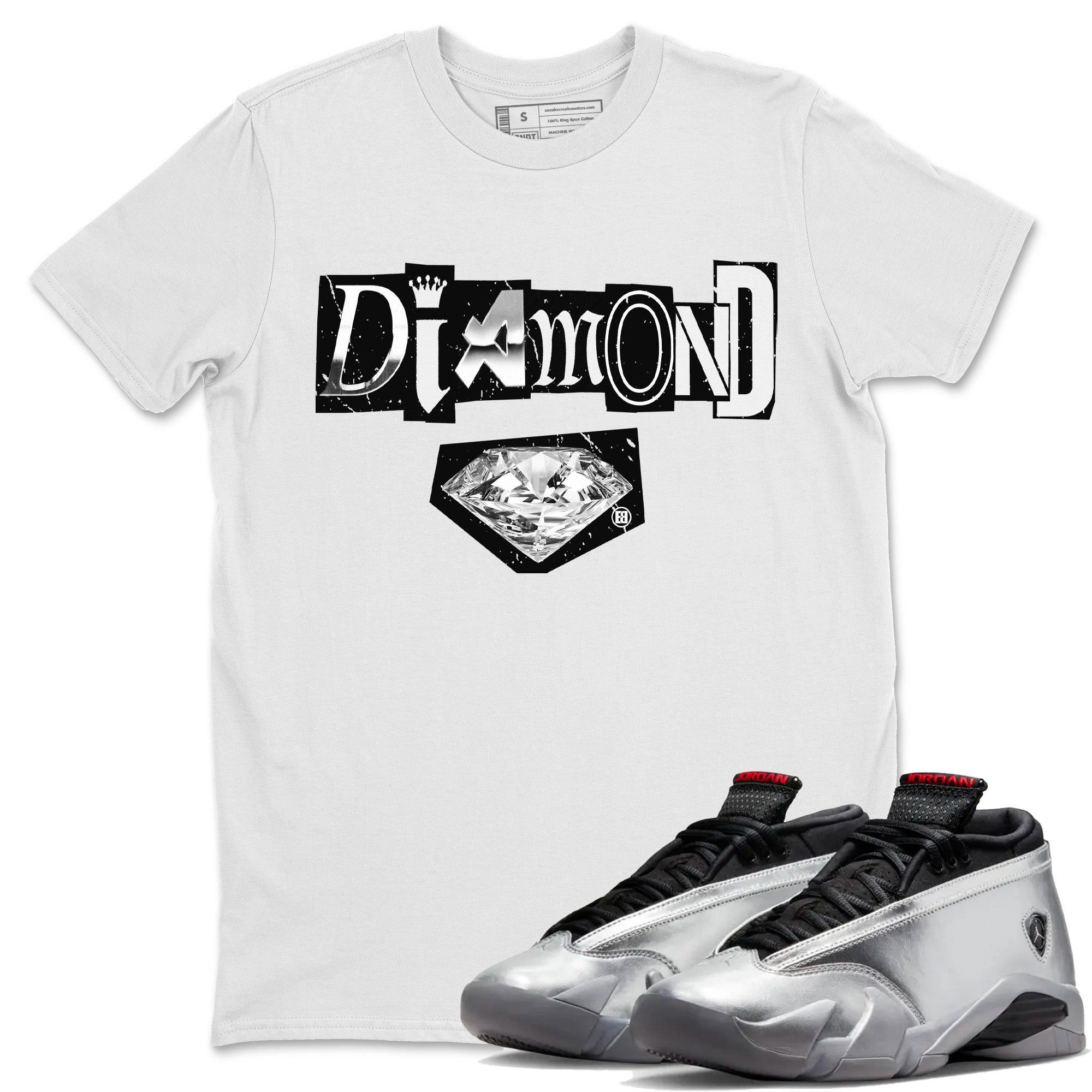 Diamond Letter Unisex Tops - Air Jordan 14 Metallic Silver
