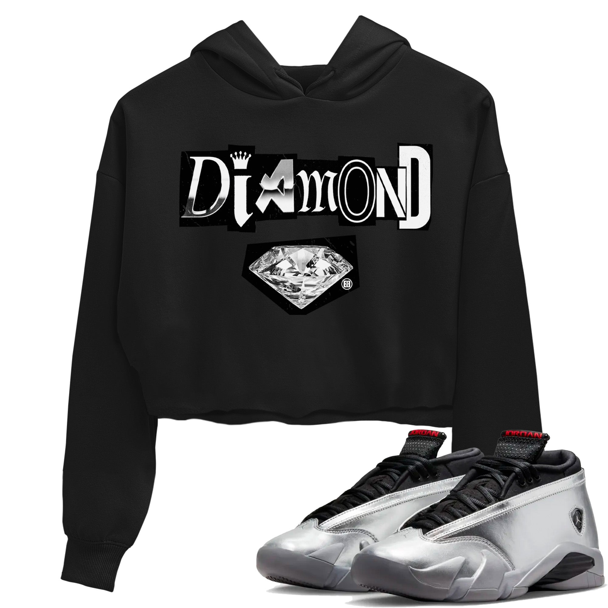 Diamond Letter Women's Tops - Air Jordan 14 Metallic Silver