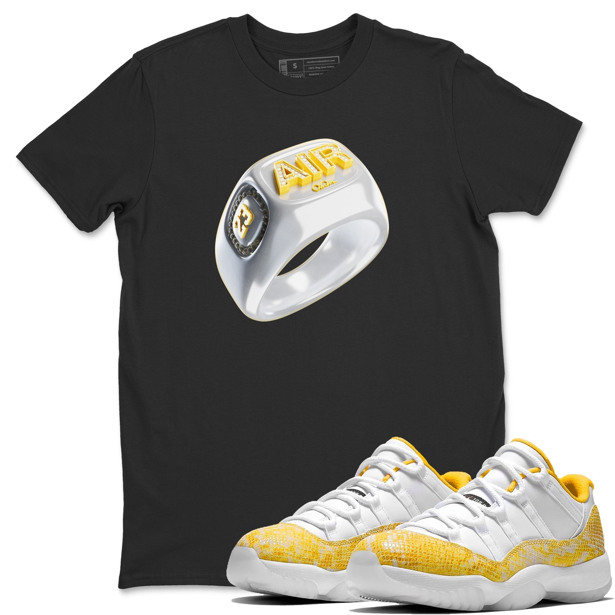 Diamond Ring Unisex Tops - Air Jordan 11 Yellow Python
