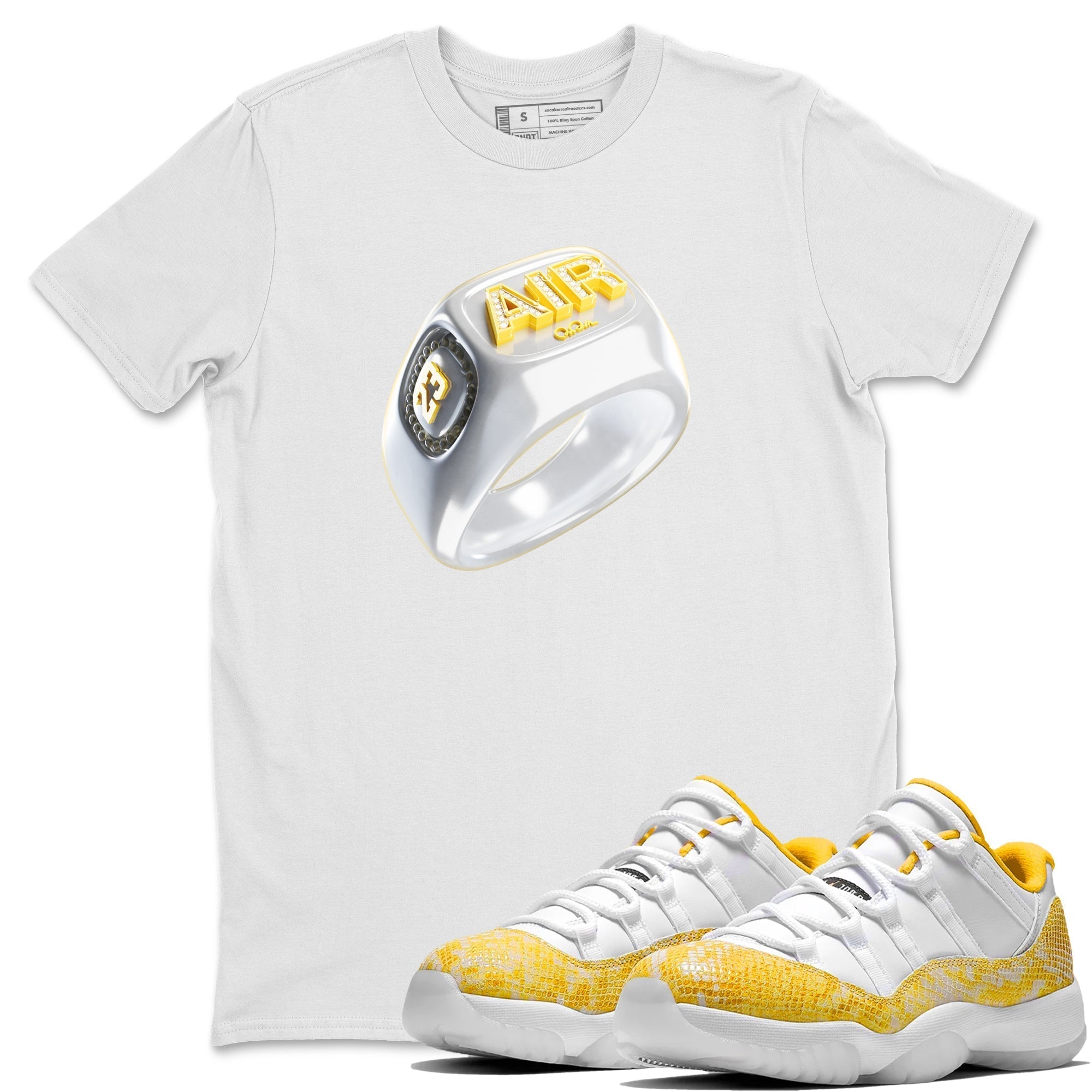 Diamond Ring Unisex Tops - Air Jordan 11 Yellow Python