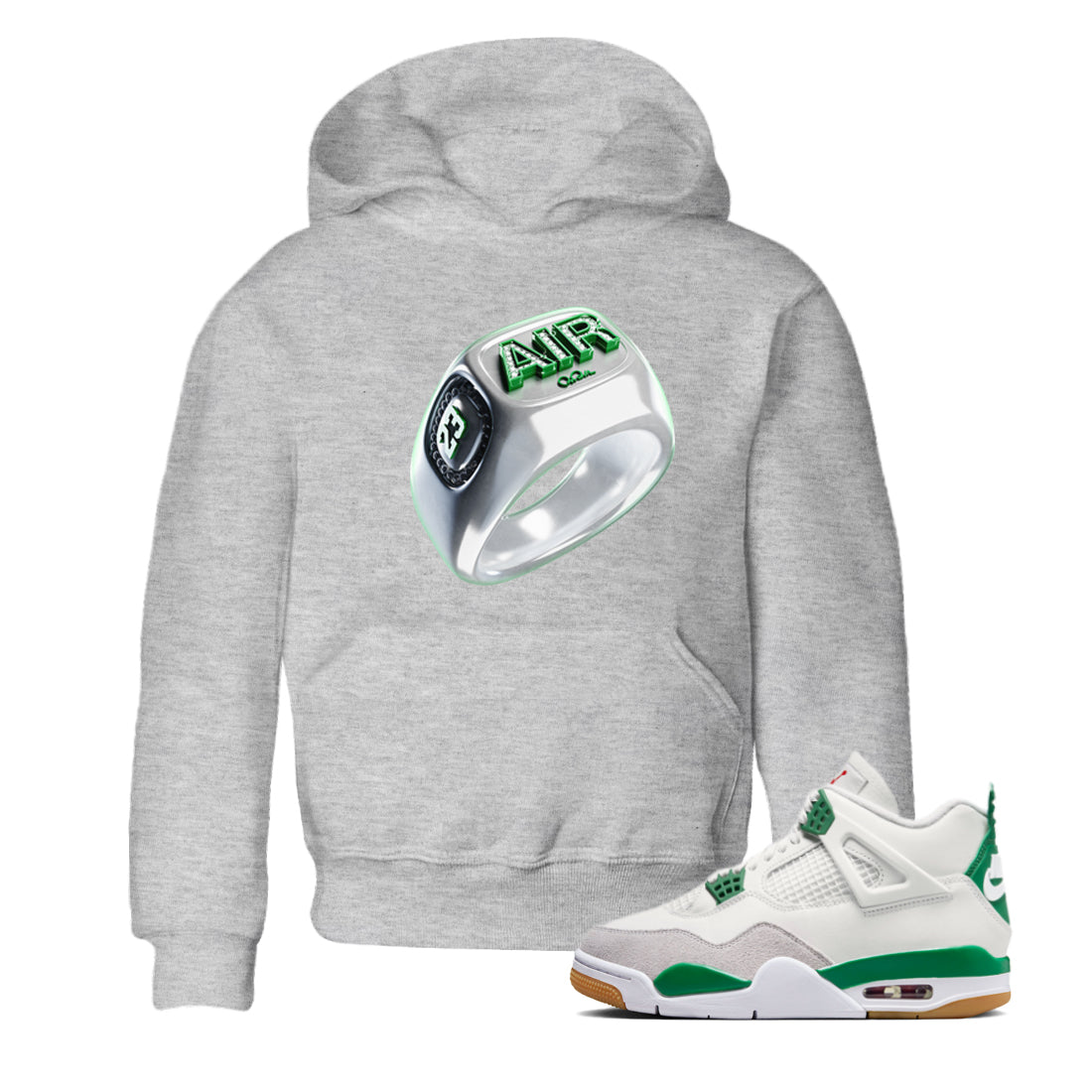 Diamond Ring Kids Tops - Air Jordan 4 Pine Green