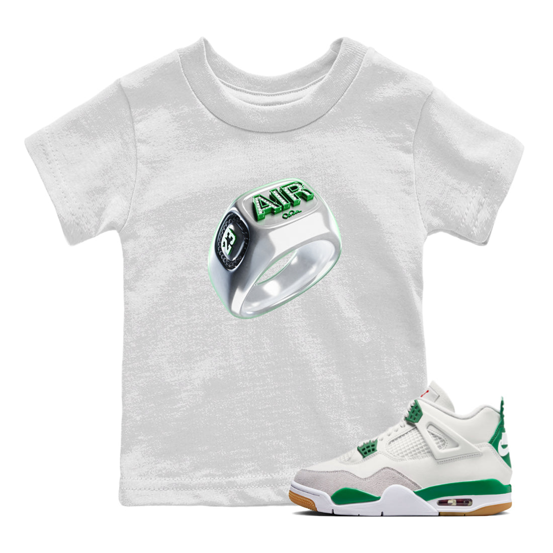 Diamond Ring Kids Tops - Air Jordan 4 Pine Green SB