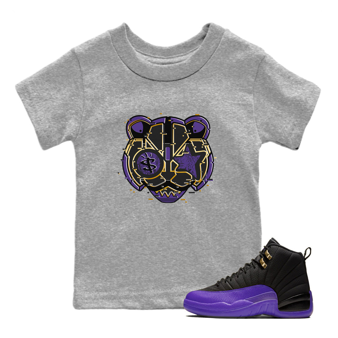 Digital Cat Face Kids Tops - Air Jordan 12 Field Purple