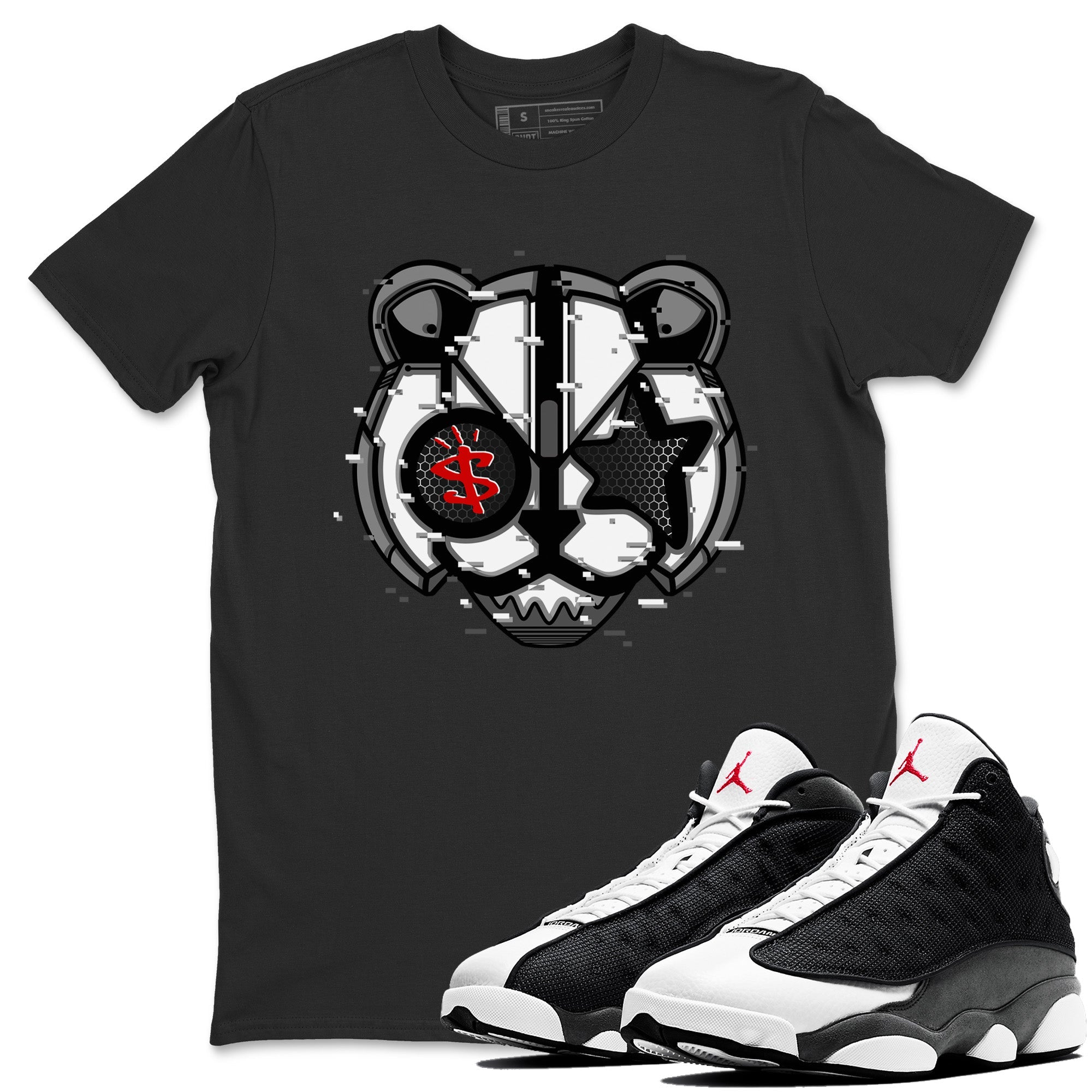 Digital Cat Face Unisex Tops - Air Jordan 13 Black Flint