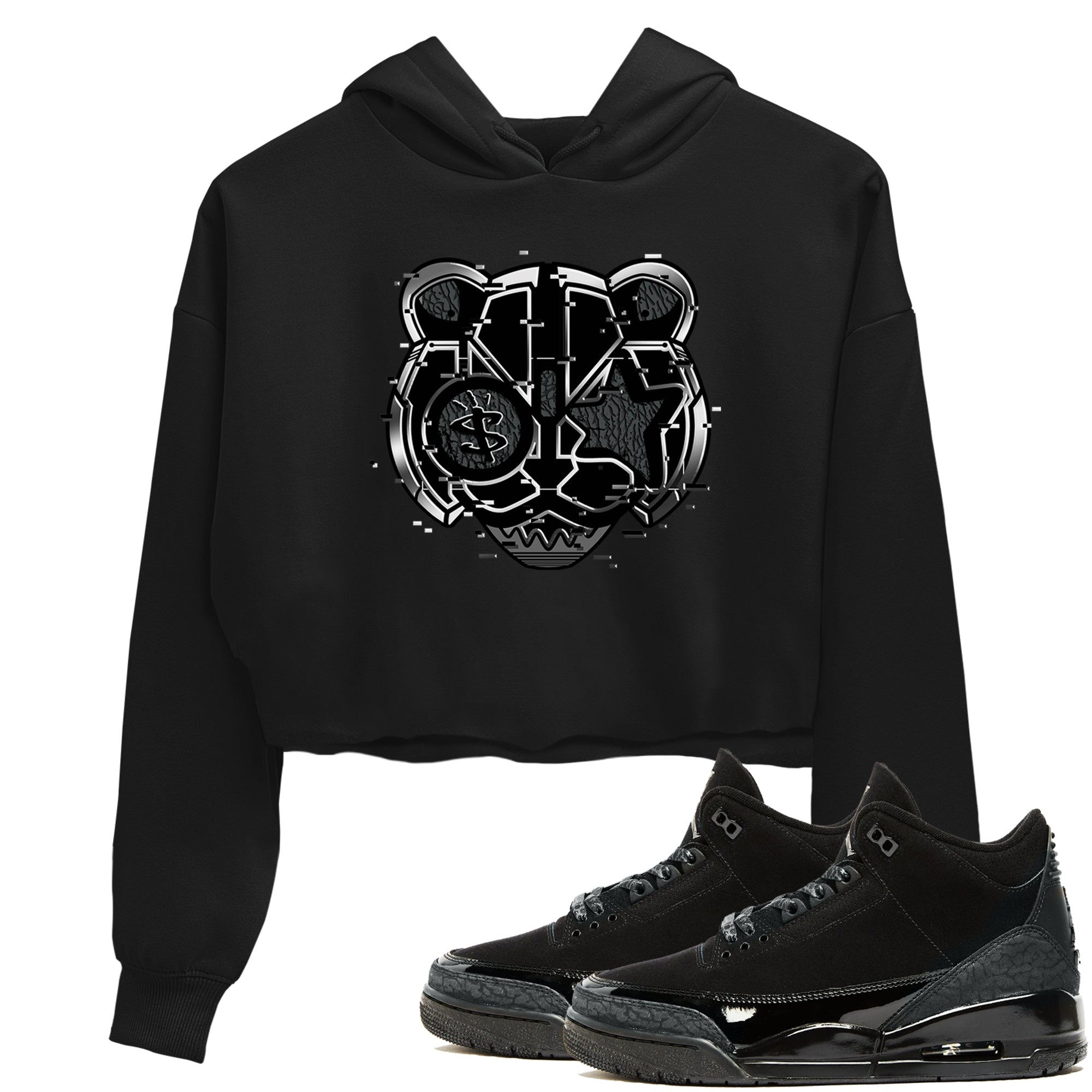 Digital Cat Face snkmatch Women's Top - Air Jordan 3 Black Cat