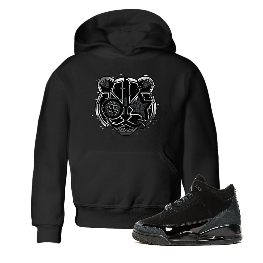 Digital Cat Face snkmatch Tees Kids - Air Jordan 3 Black Cat