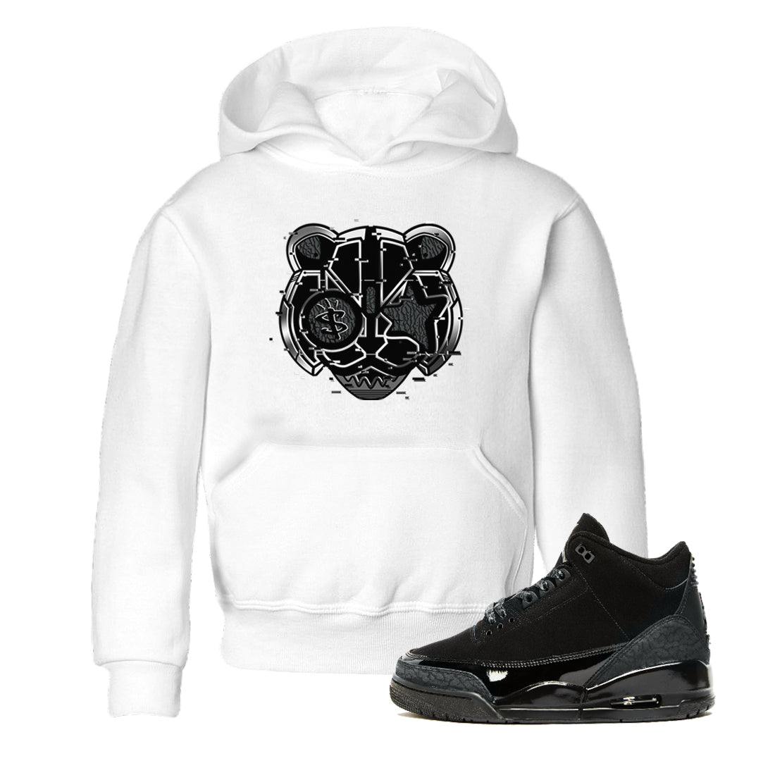 Digital Cat Face snkmatch Tees Kids - Air Jordan 3 Black Cat