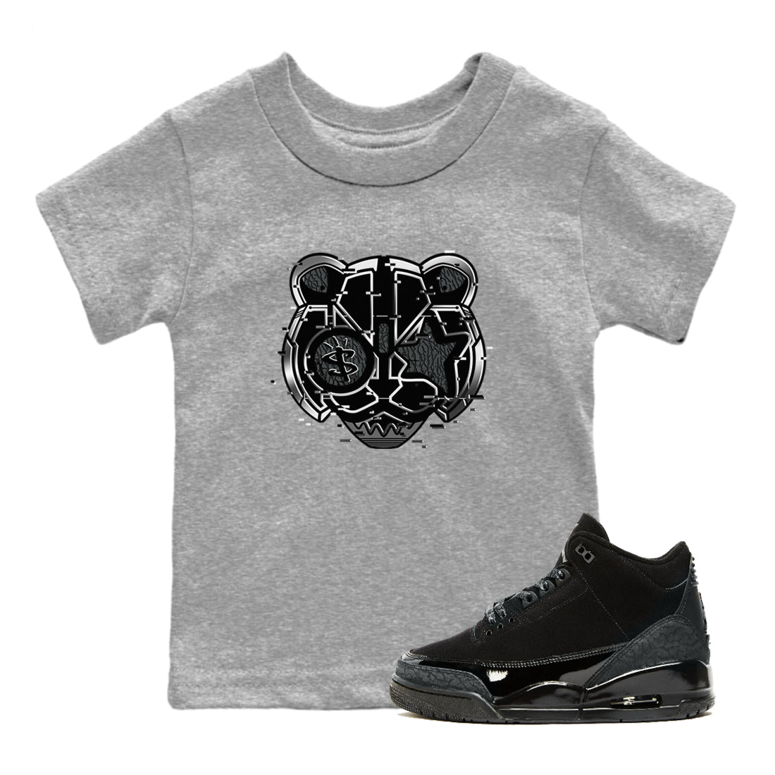 Digital Cat Face snkmatch Tees Kids - Air Jordan 3 Black Cat