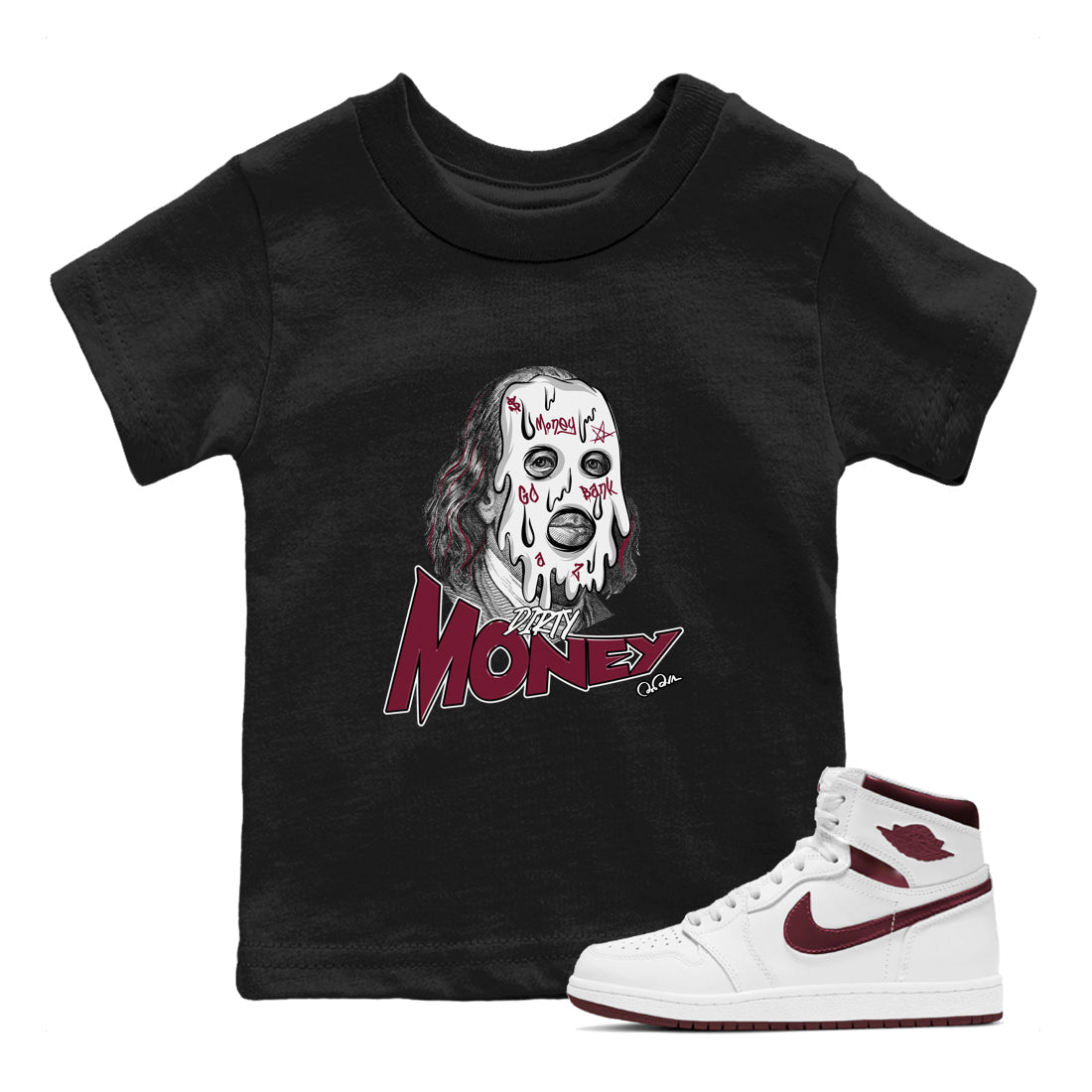 Dirty Money snkmatch Tee Kids - Air Jordan 1 Metallic Burgundy