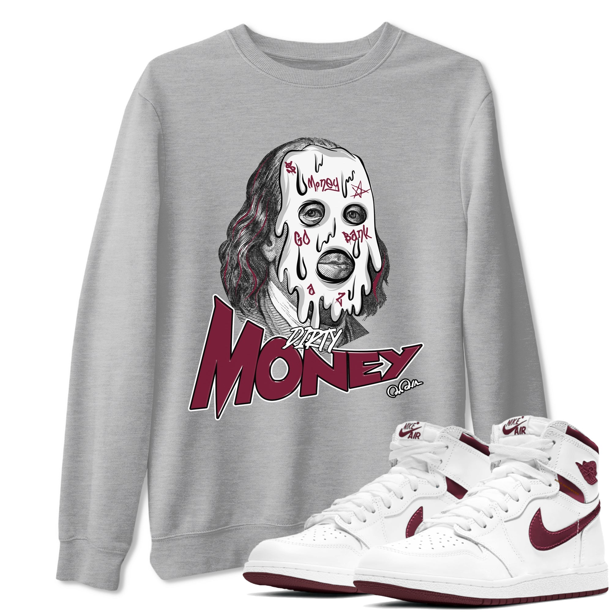 Dirty Money snkmatch Tee - Air Jordan 1 Metallic Burgundy
