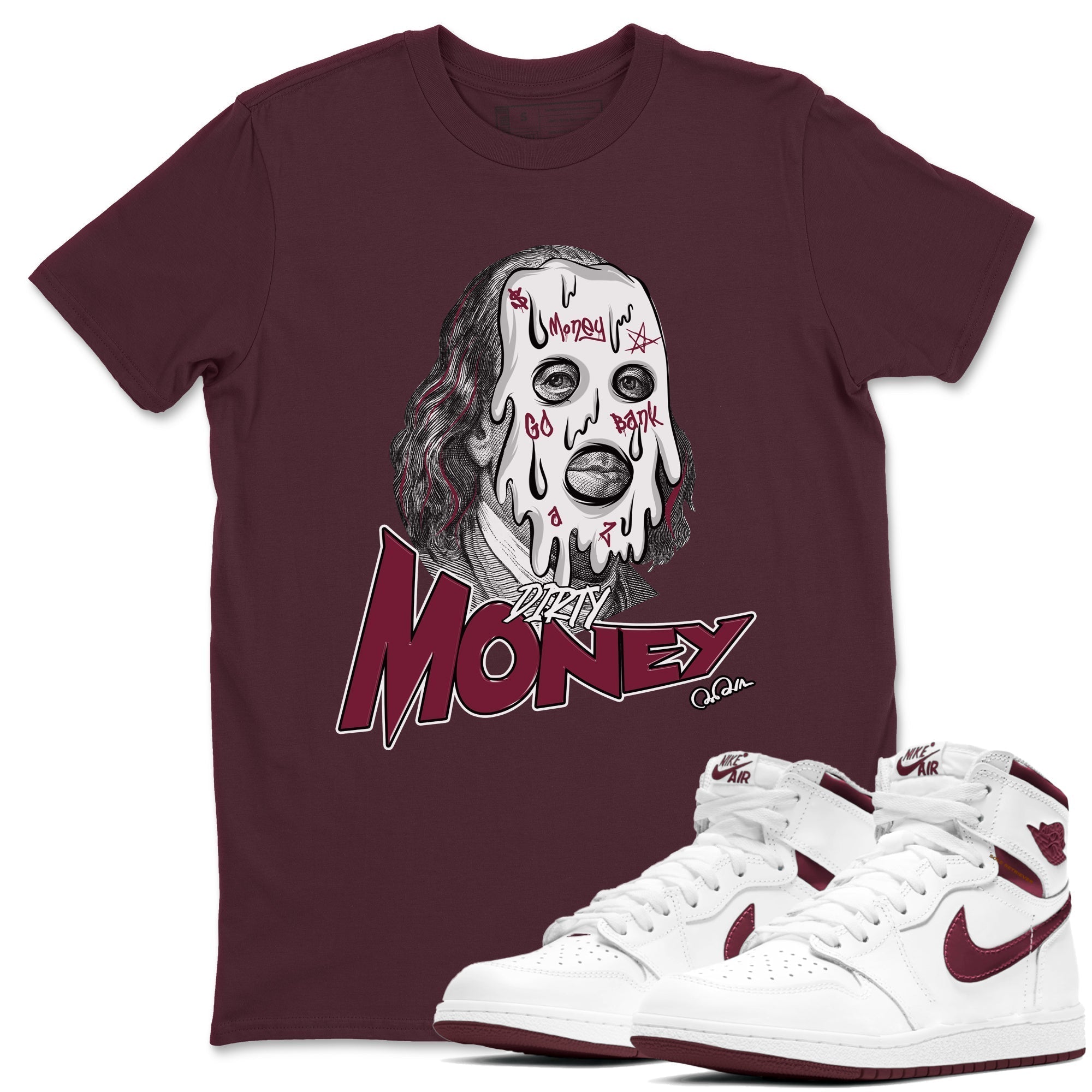 Dirty Money snkmatch Tee - Air Jordan 1 Metallic Burgundy