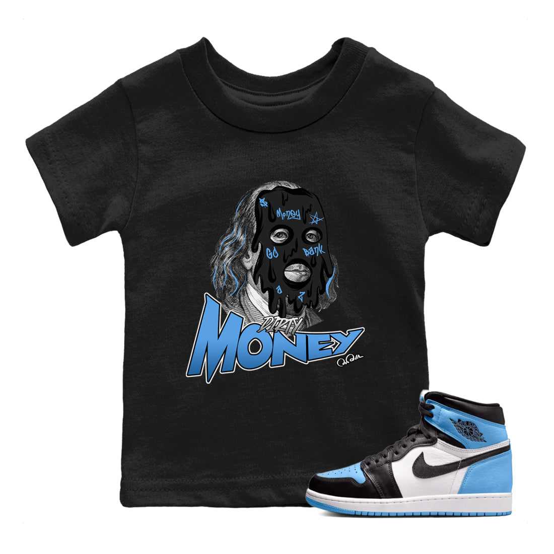 Dirty Money Kids Tops - Air Jordan 1 UNC Toe