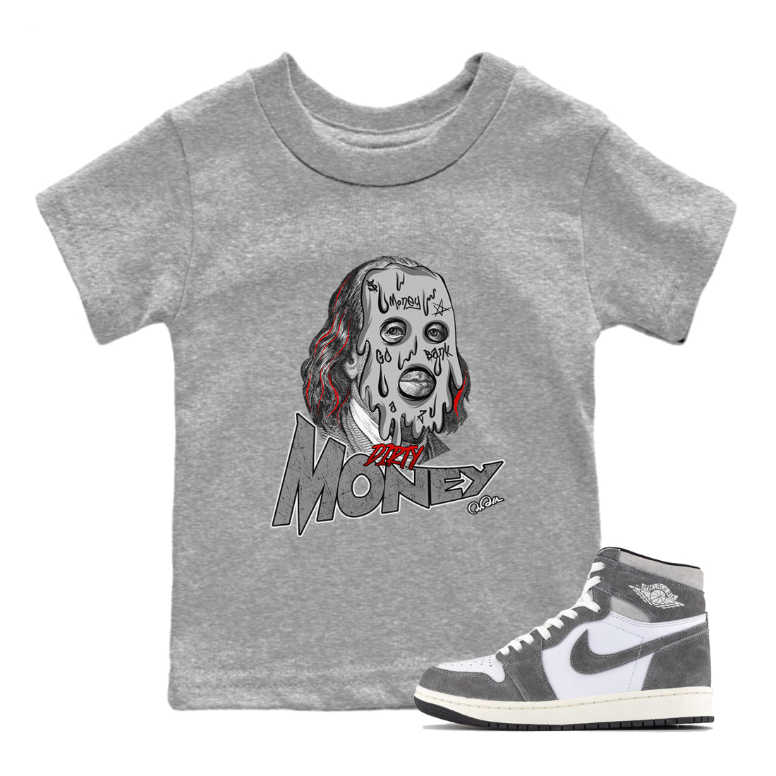 Dirty Money Kids Tops - Air Jordan 1 Washed Heritage