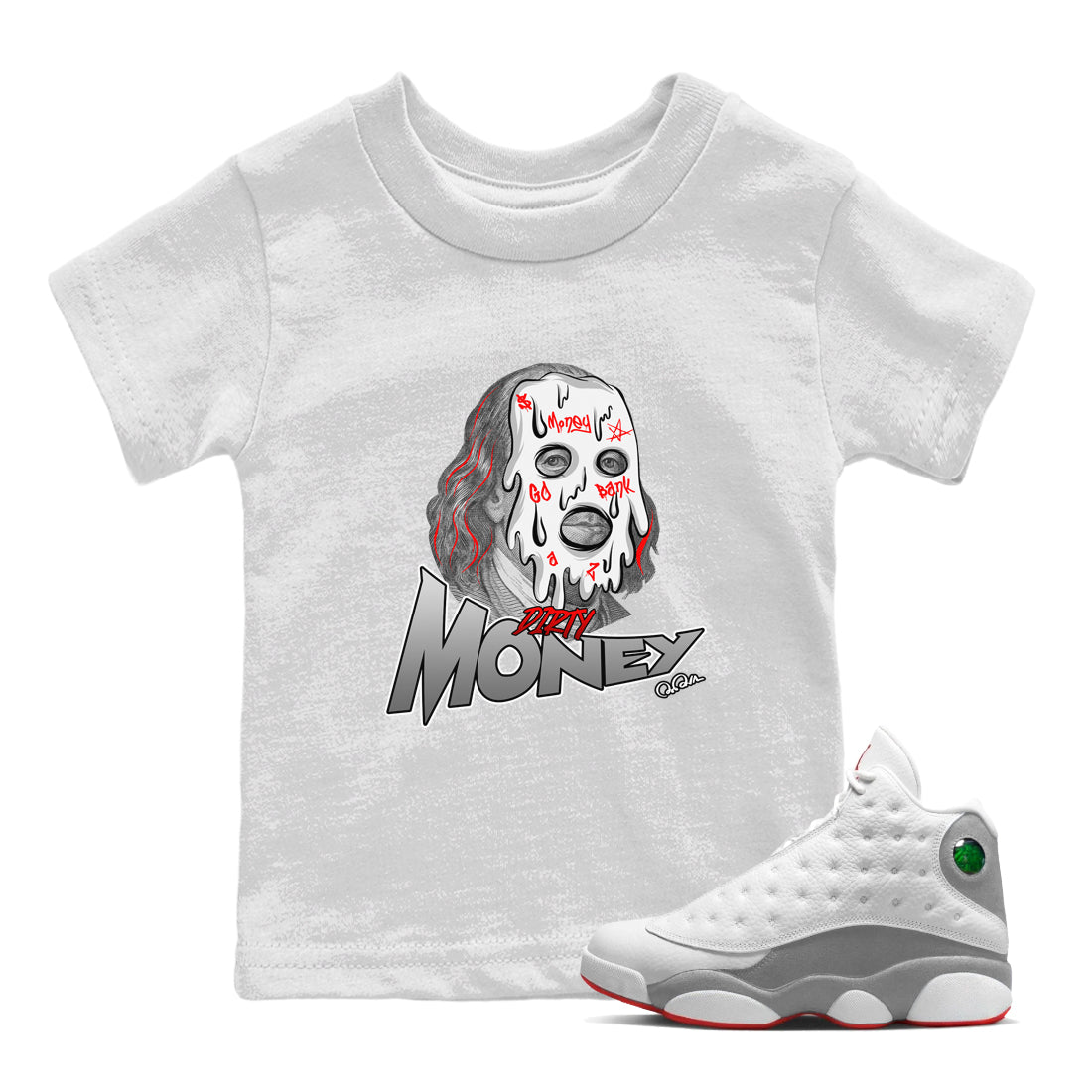 Dirty Money Kids Tops - Air Jordan 13 Wolf Grey