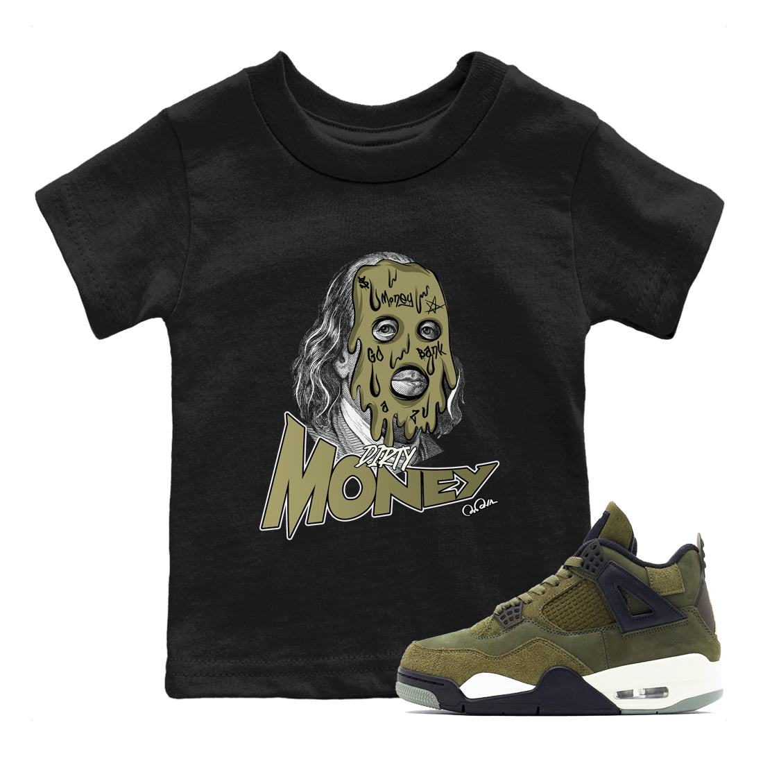 Dirty Money snkmatch Tee Kids - Air Jordan 4 Medium Olive
