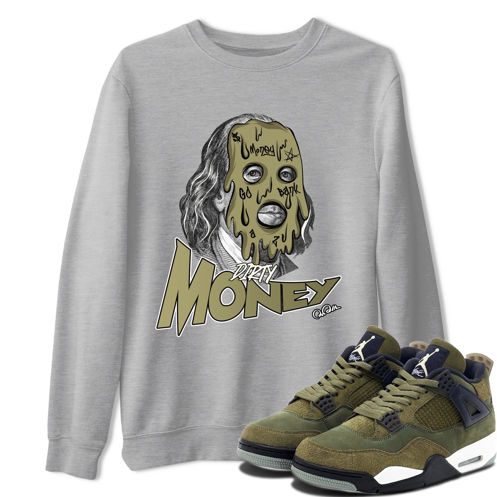 Dirty Money snkmatch Tee - Air Jordan 4 Medium Olive