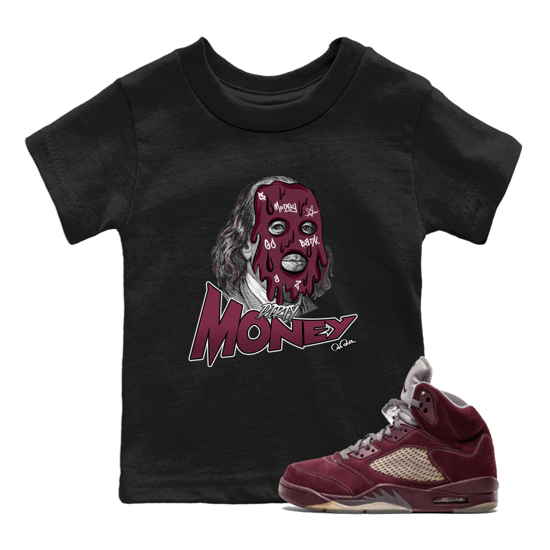 Dirty Money Kids Tops - Air Jordan 5 Burgundy