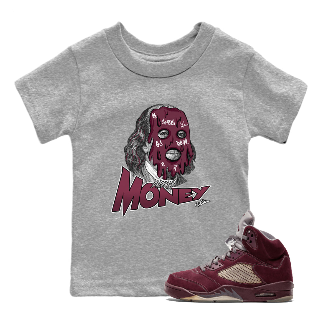 Dirty Money Kids Tops - Air Jordan 5 Burgundy