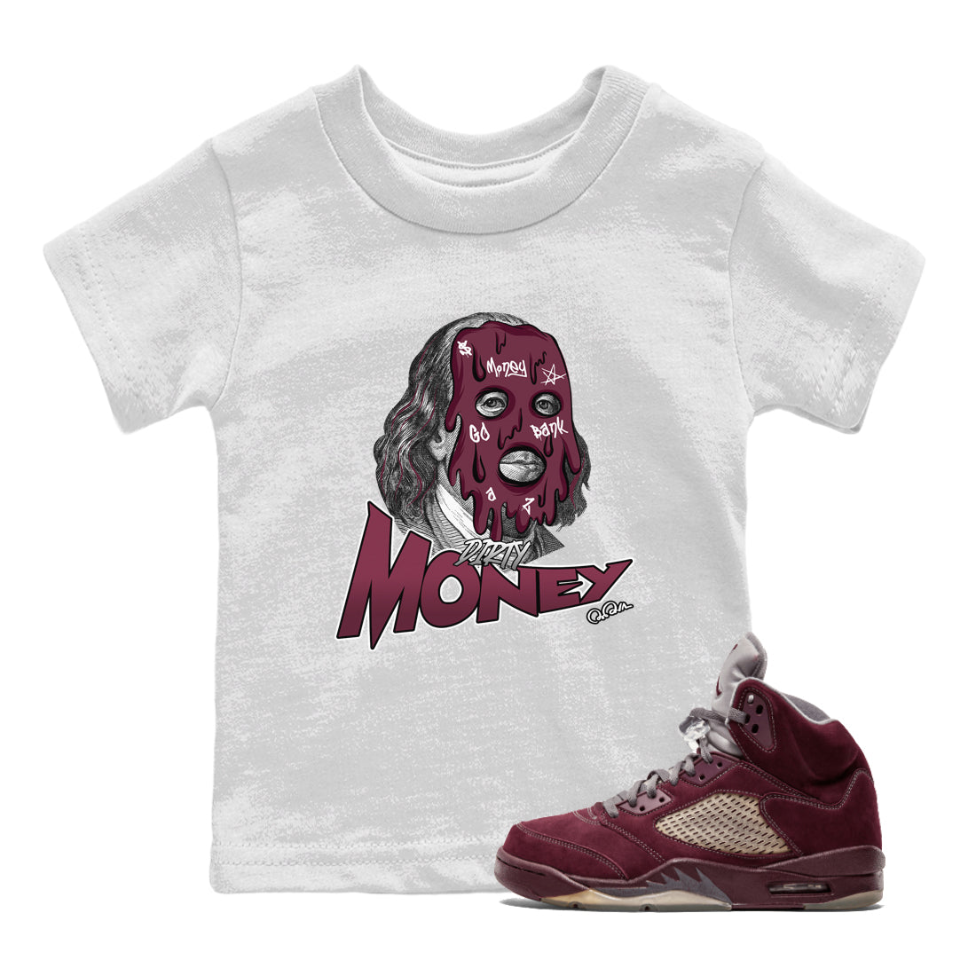 Dirty Money Kids Tops - Air Jordan 5 Burgundy