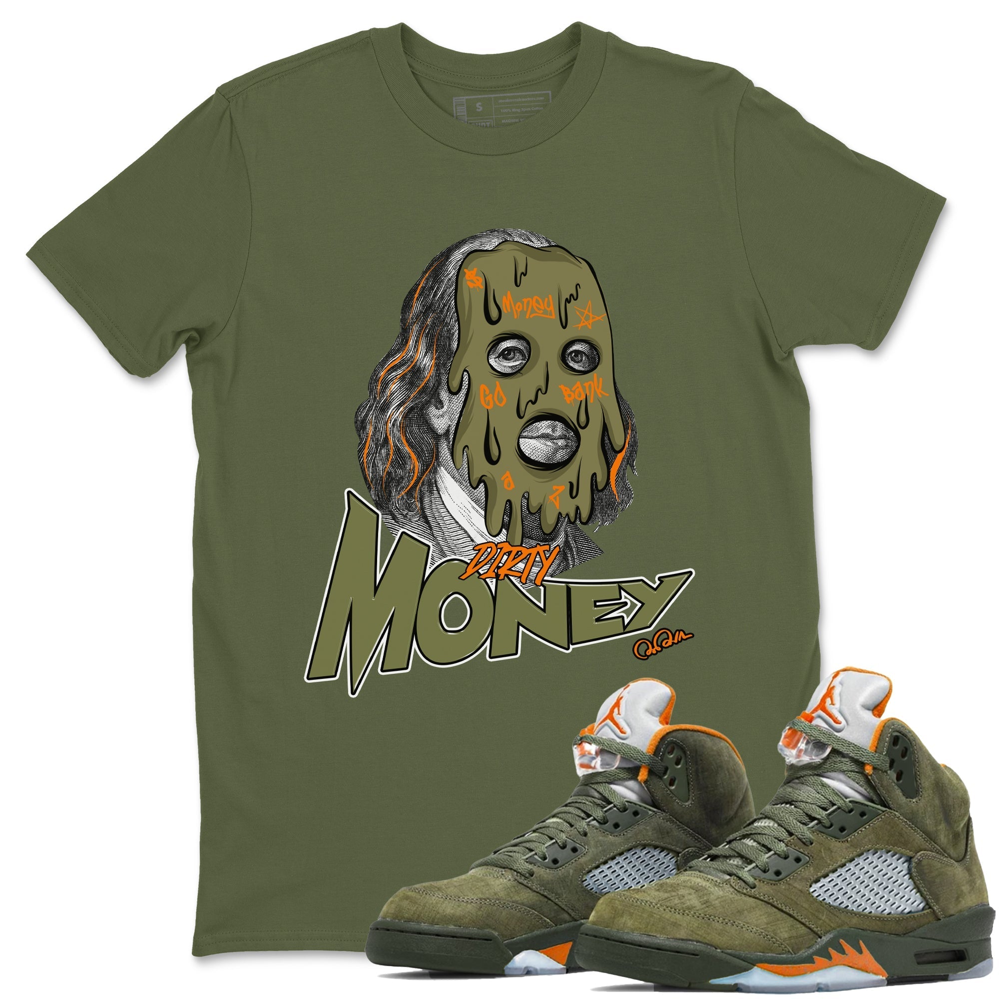 Dirty Money snkmatch Tees - Air Jordan 5 Olive