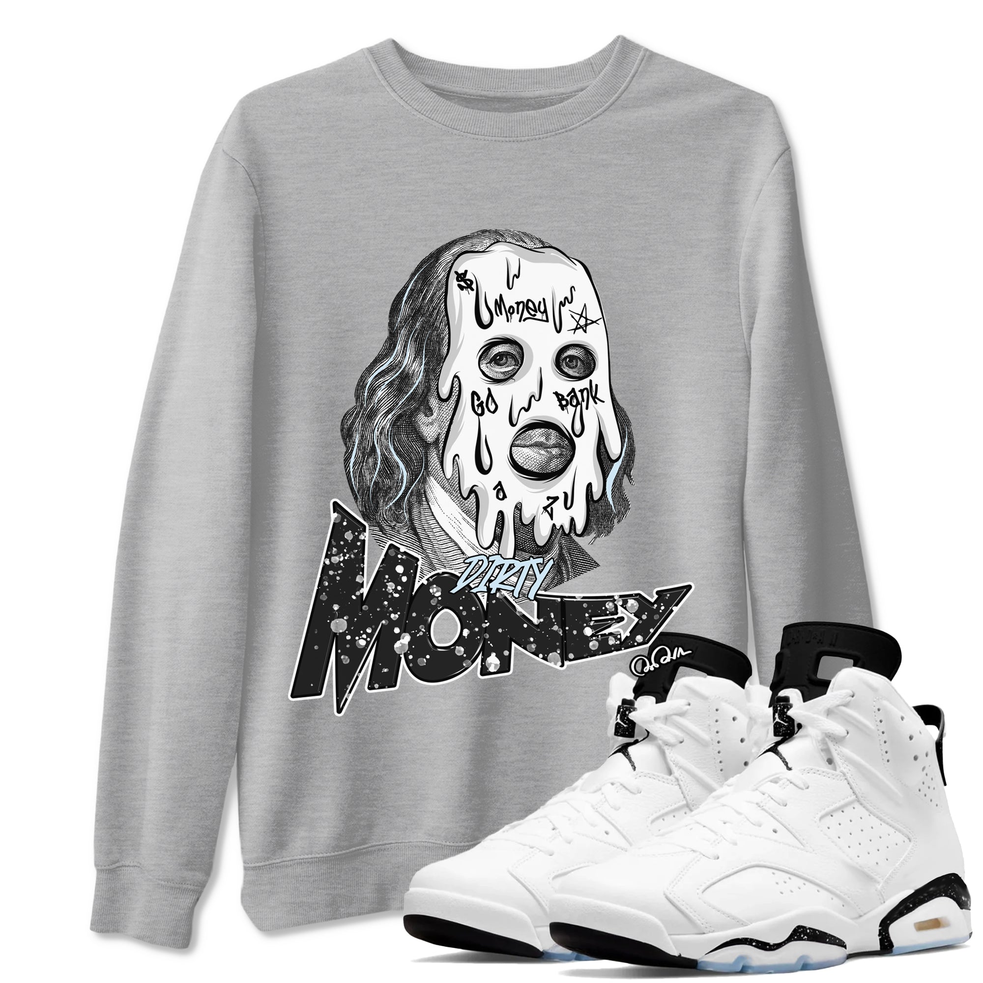 Dirty Money snkmatch Tees - Air Jordan 6 White Black
