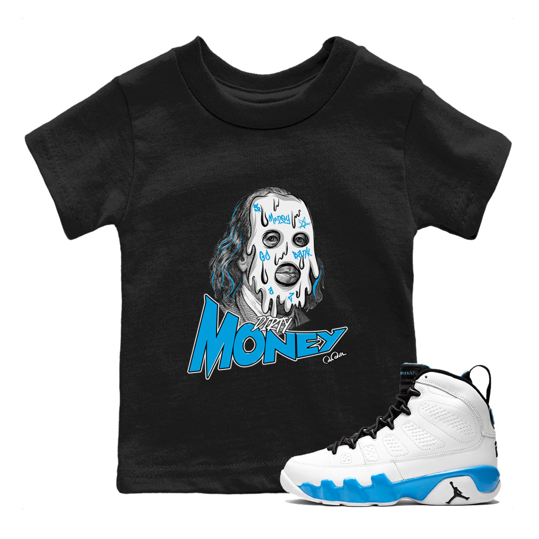 Dirty Money snkmatch Tees Kids - Air Jordan 9 Powder Blue