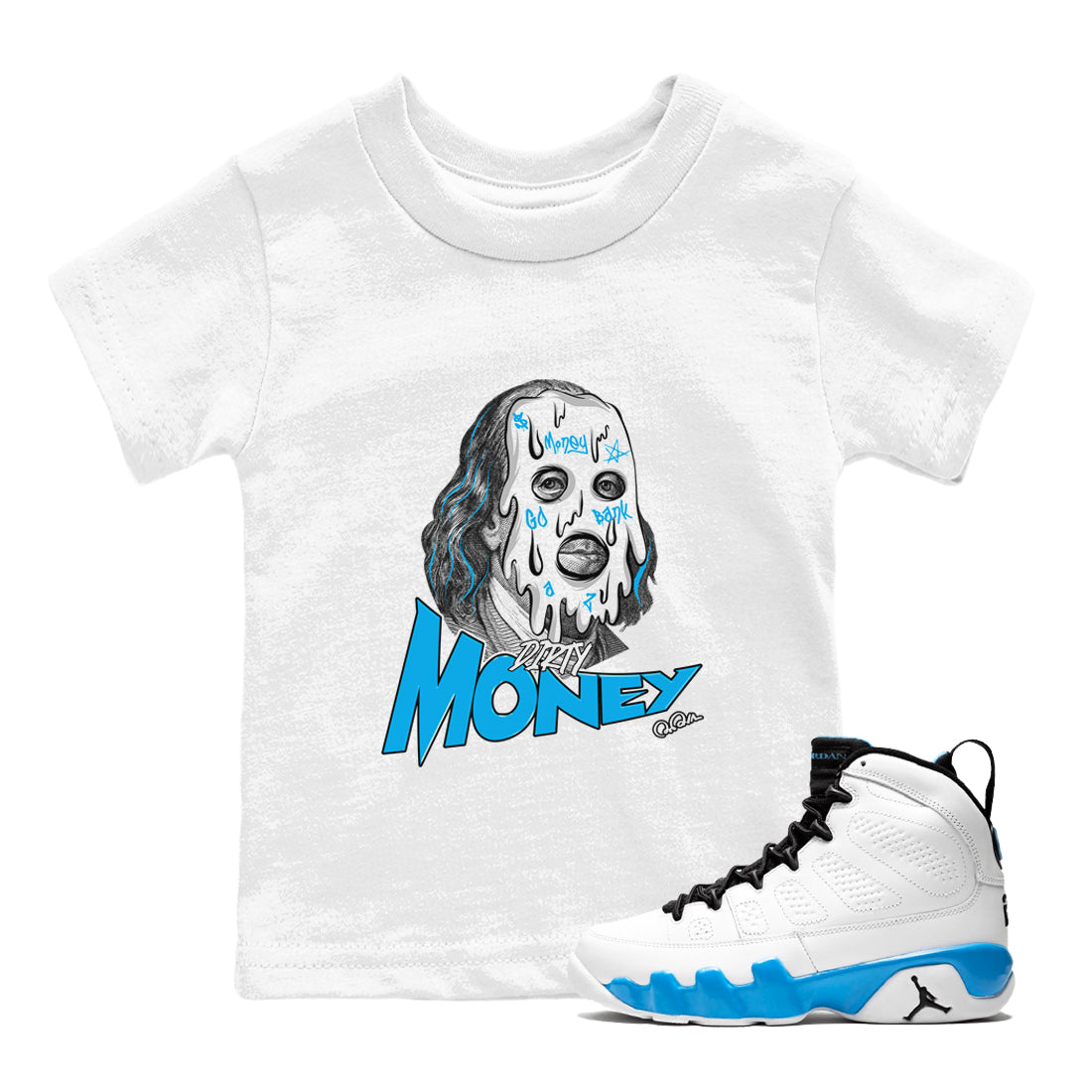Dirty Money snkmatch Tees Kids - Air Jordan 9 Powder Blue
