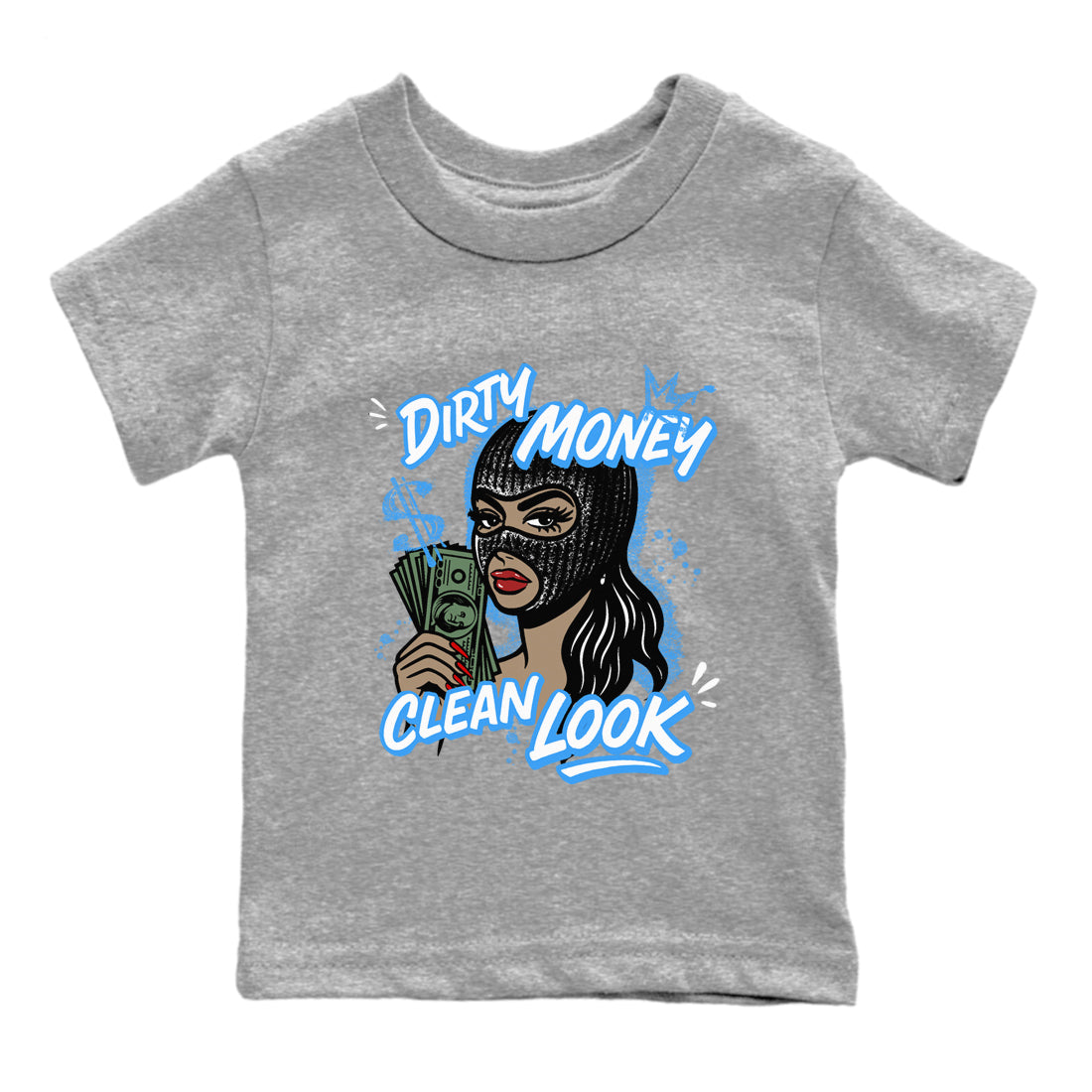 Dirty Money Clean Look snkmatch Tees Kids - Air Jordan 12 White and University Blue