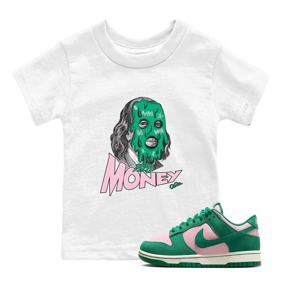 Dirty Money snkmatch Tees Kids - Dunk Medium Soft Pink Malachite