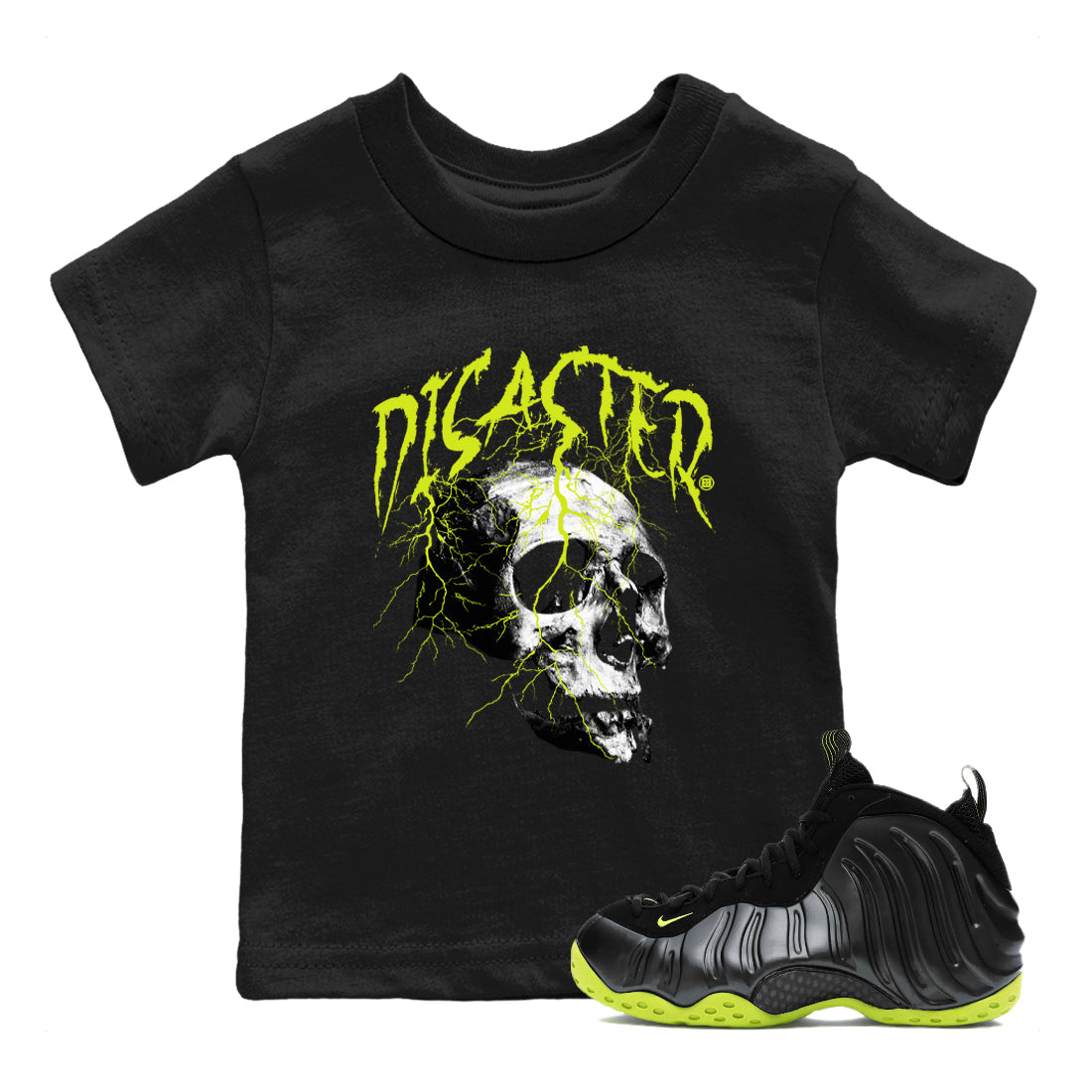 Disaster Skull snkmatch Tees Kids - Air Foamposite One Black Volt