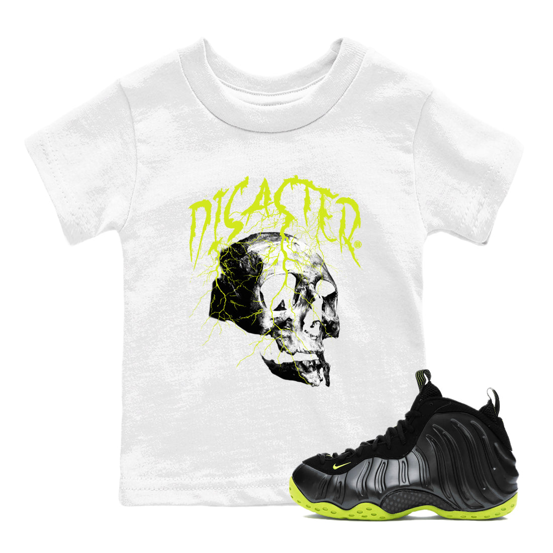 Disaster Skull snkmatch Tees Kids - Air Foamposite One Black Volt
