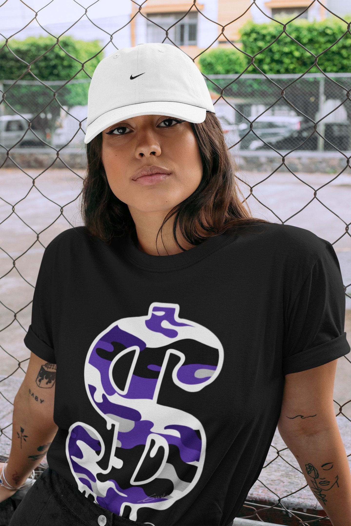 Dollar Camo Unisex Tops - Air Jordan 1 Court Purple