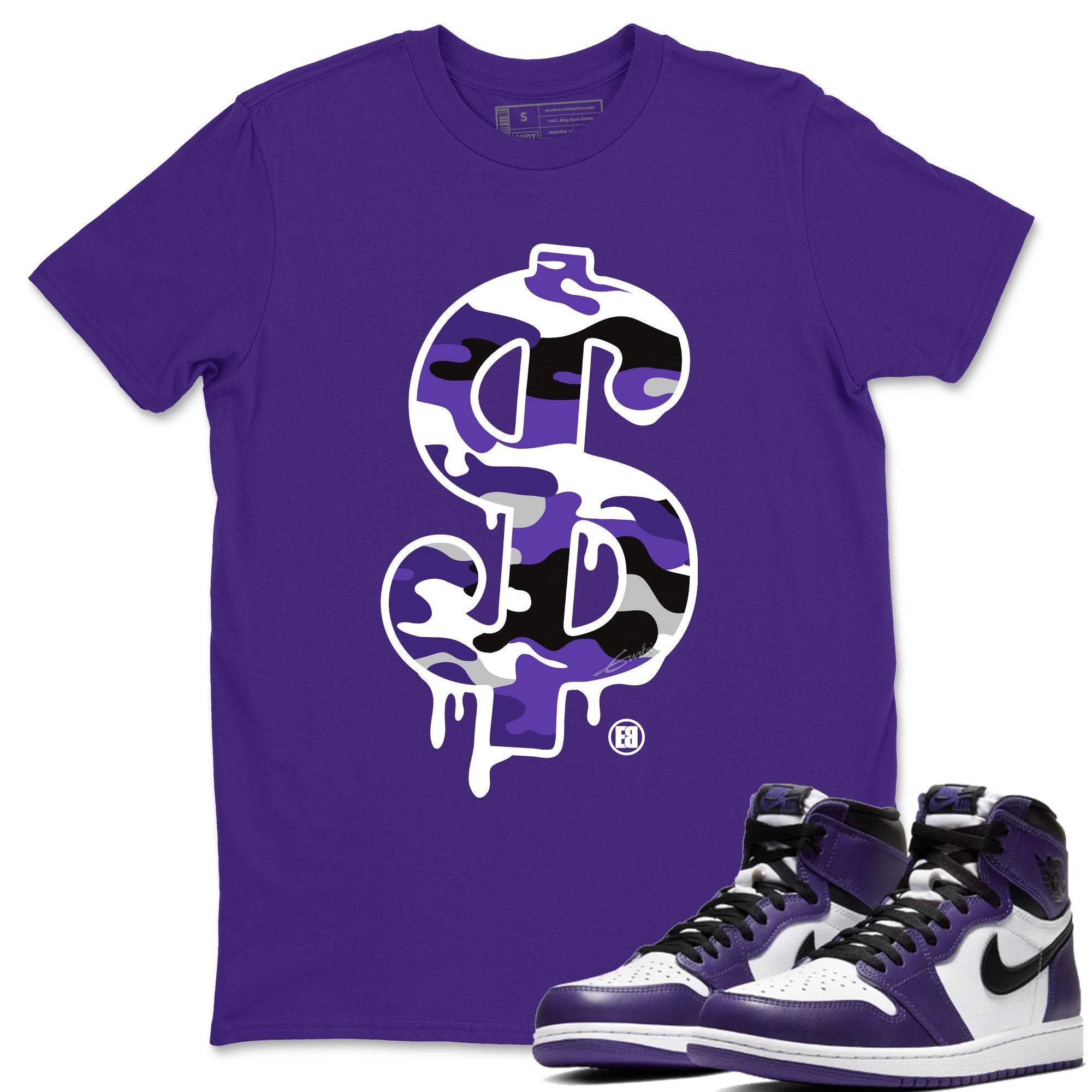 Dollar Camo Unisex Tops - Air Jordan 1 Court Purple