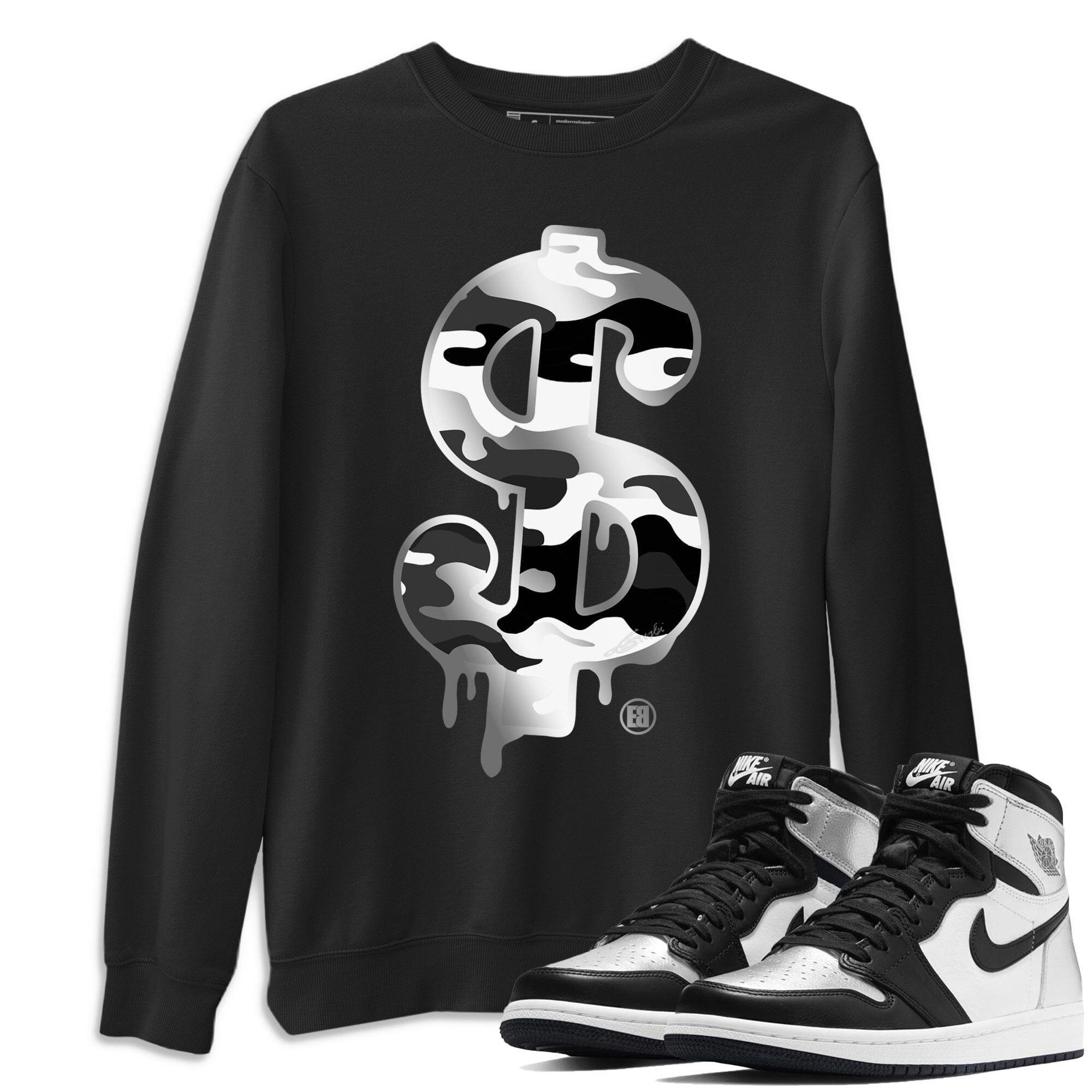 Dollar Camo Unisex Tops - Air Jordan 1 Silver Toe