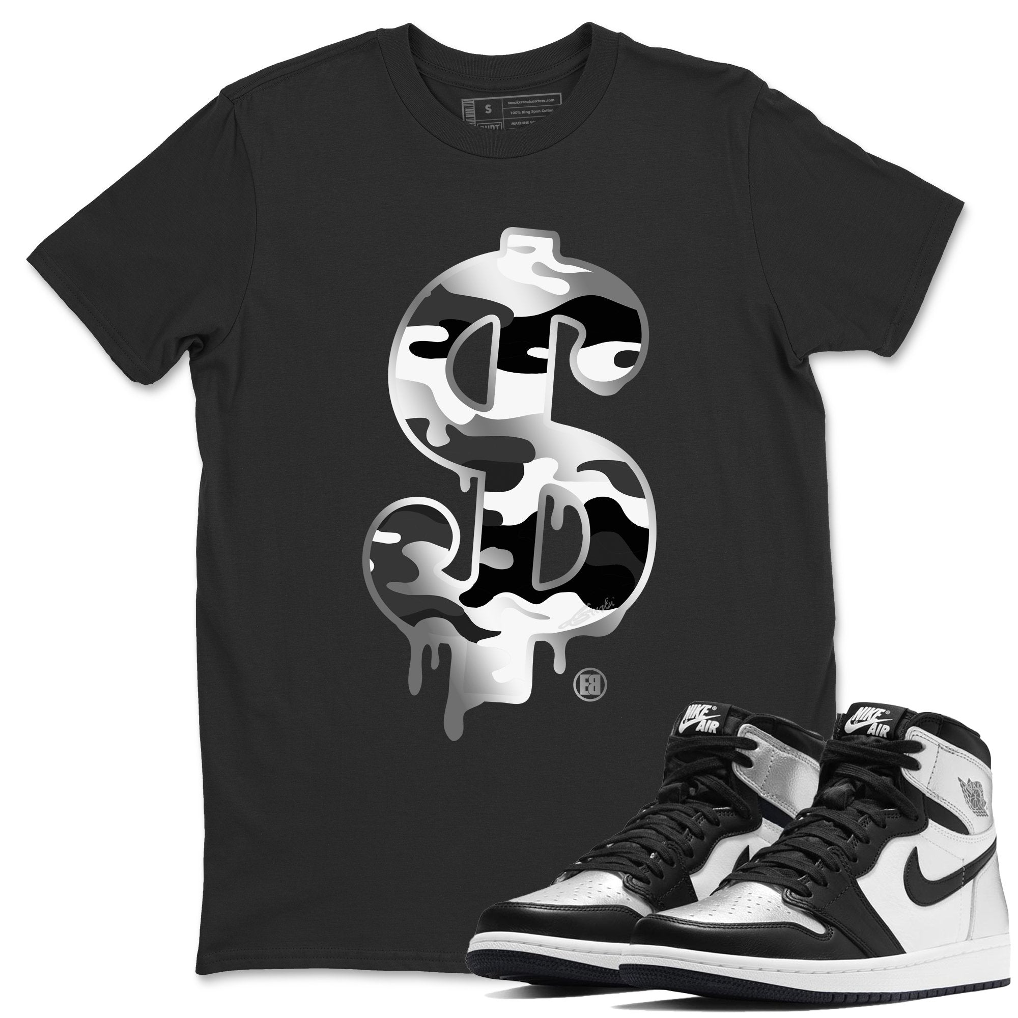 Dollar Camo Unisex Tops - Air Jordan 1 Silver Toe