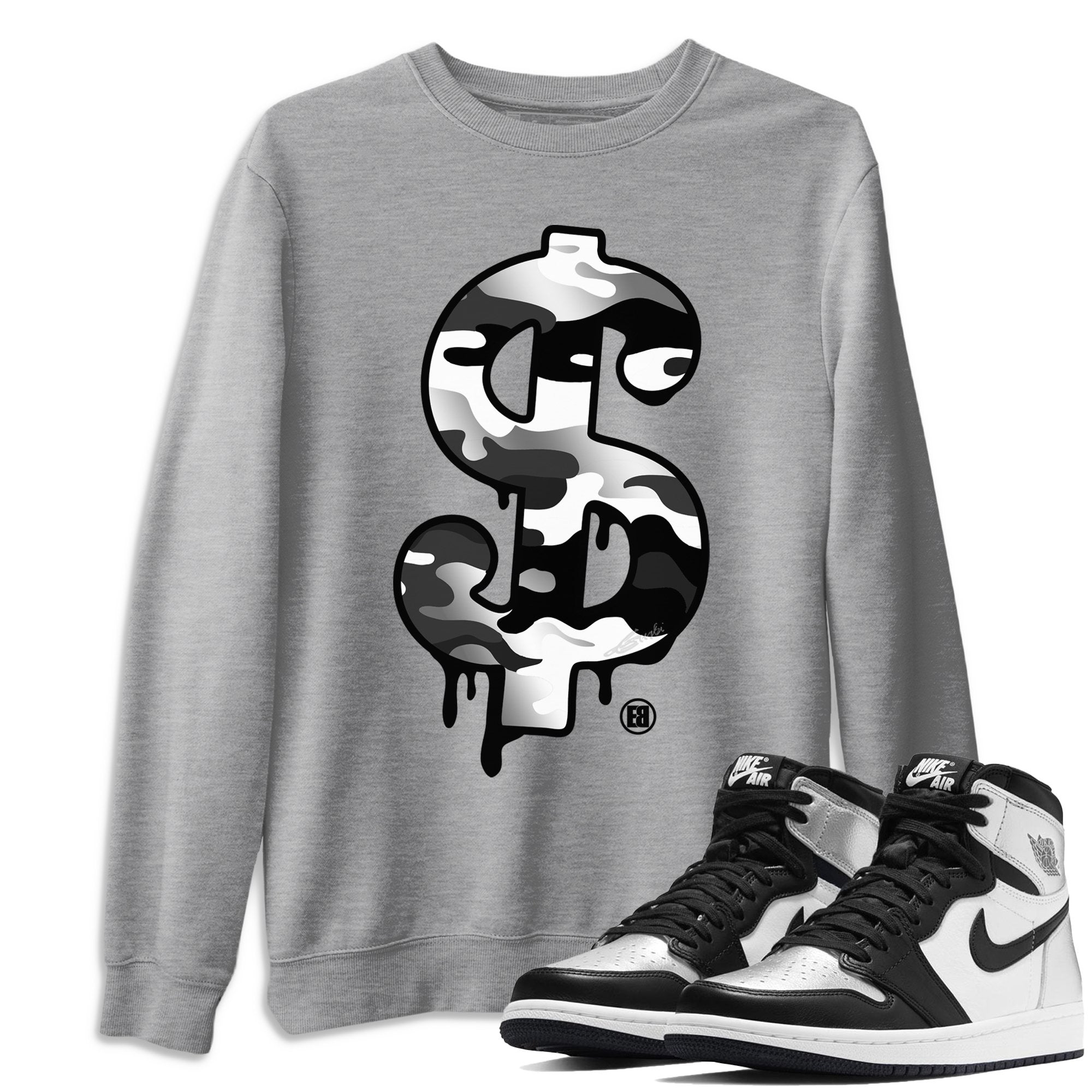 Dollar Camo Unisex Tops - Air Jordan 1 Silver Toe
