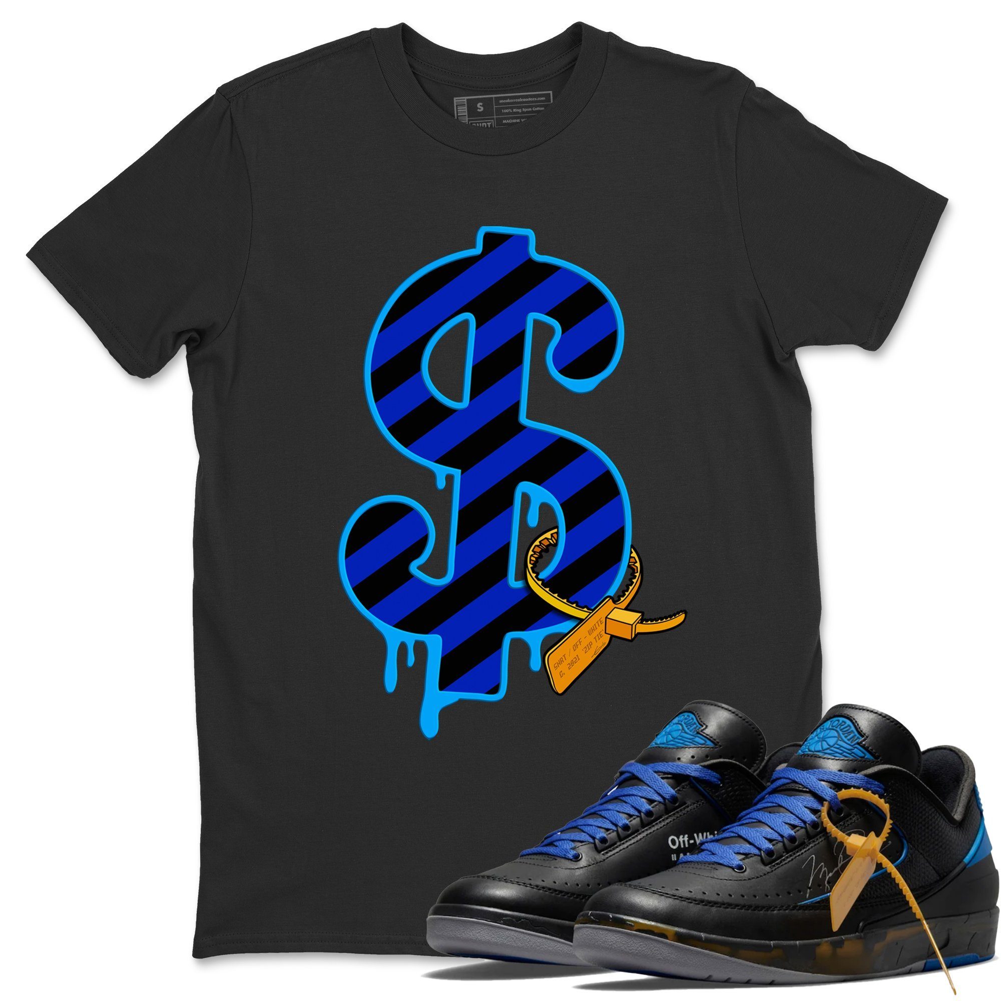 Dollar Camo Unisex Tops - Air Jordan 2 OFF-WHITE Black Blue