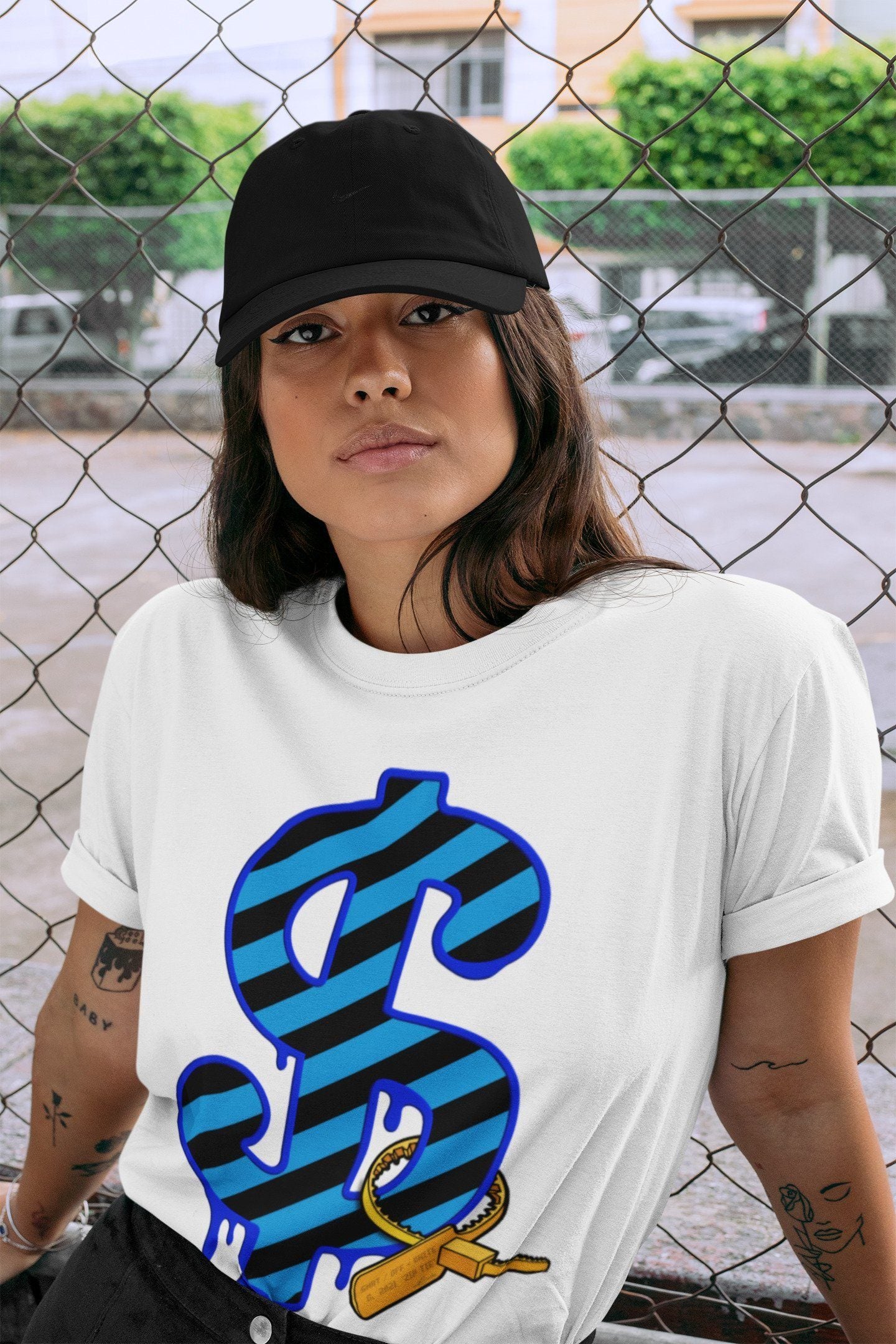 Dollar Camo Unisex Tops - Air Jordan 2 OFF-WHITE Black Blue