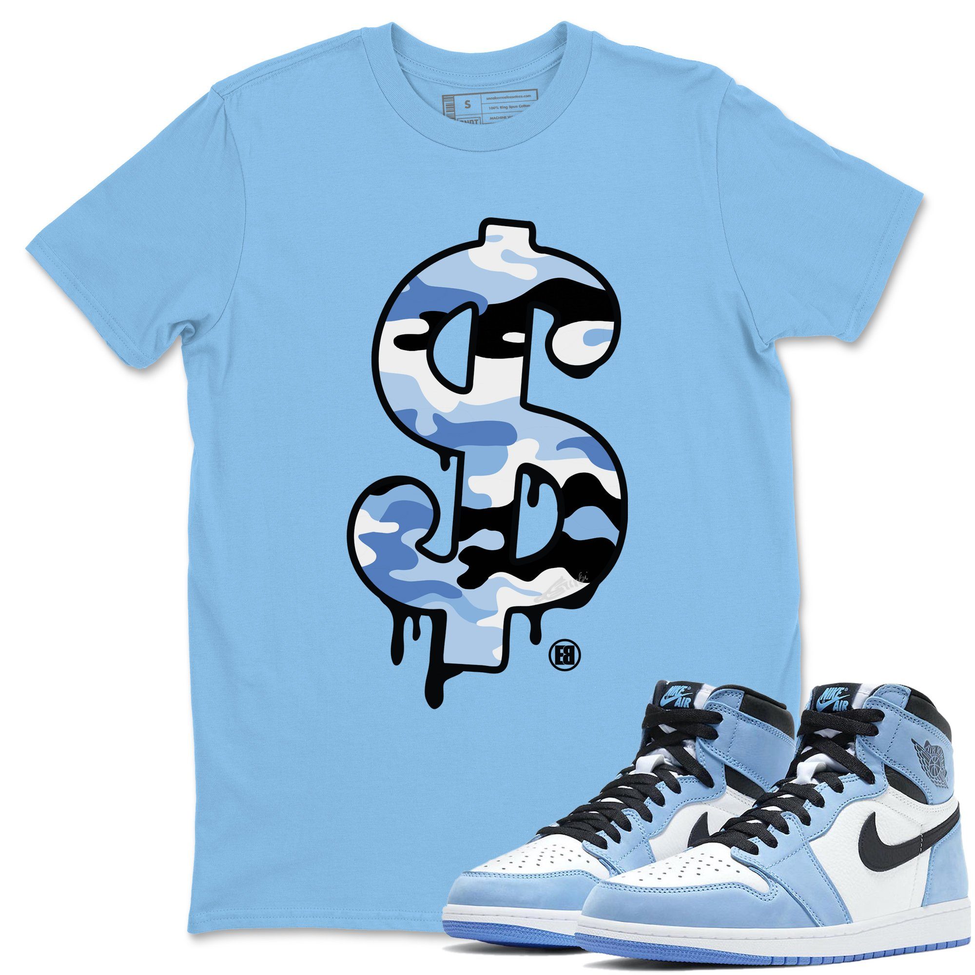 Dollar Camo Unisex Tops - Air Jordan 1 University Blue