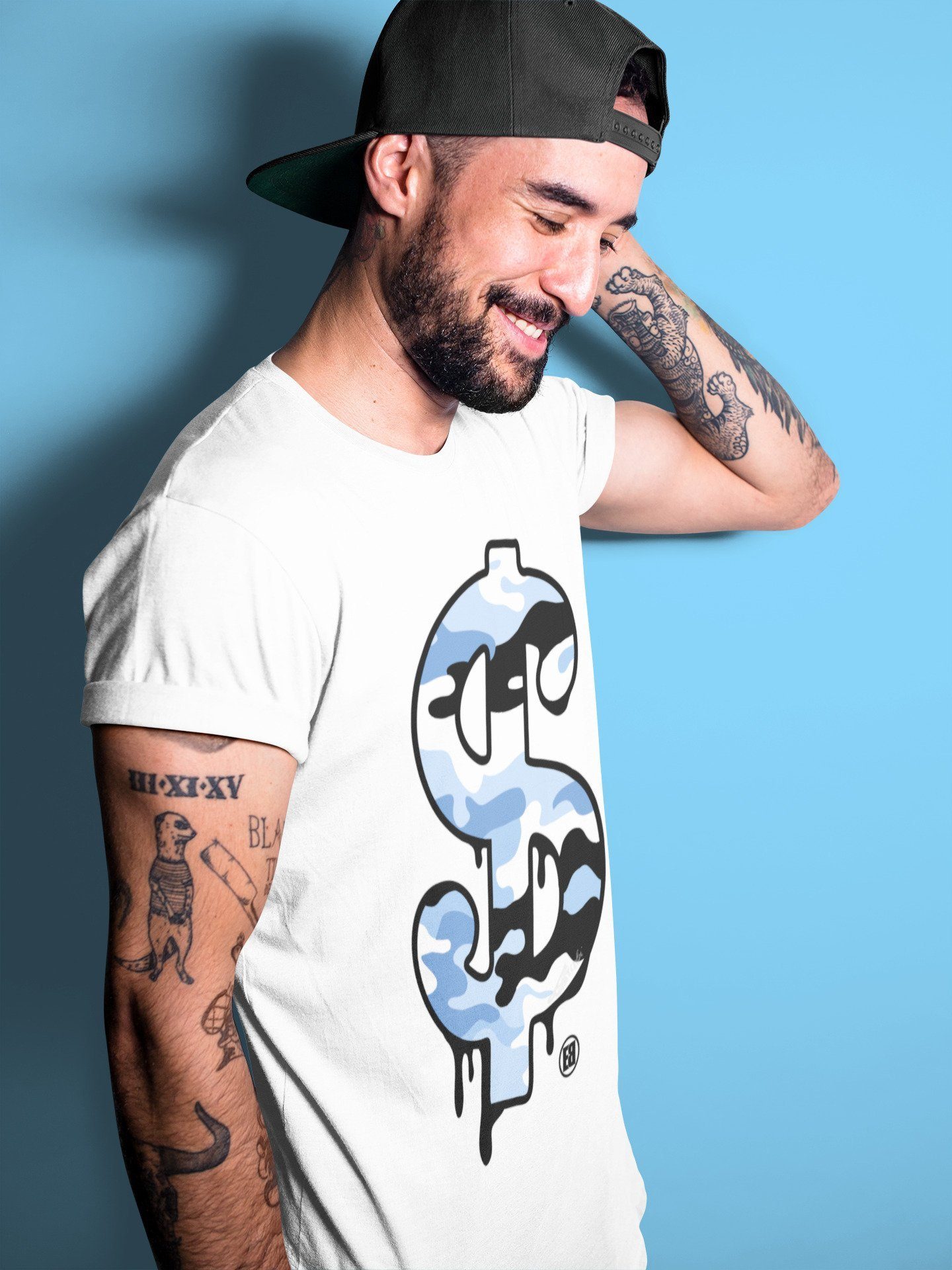 Dollar Camo Unisex Tops - Air Jordan 1 University Blue
