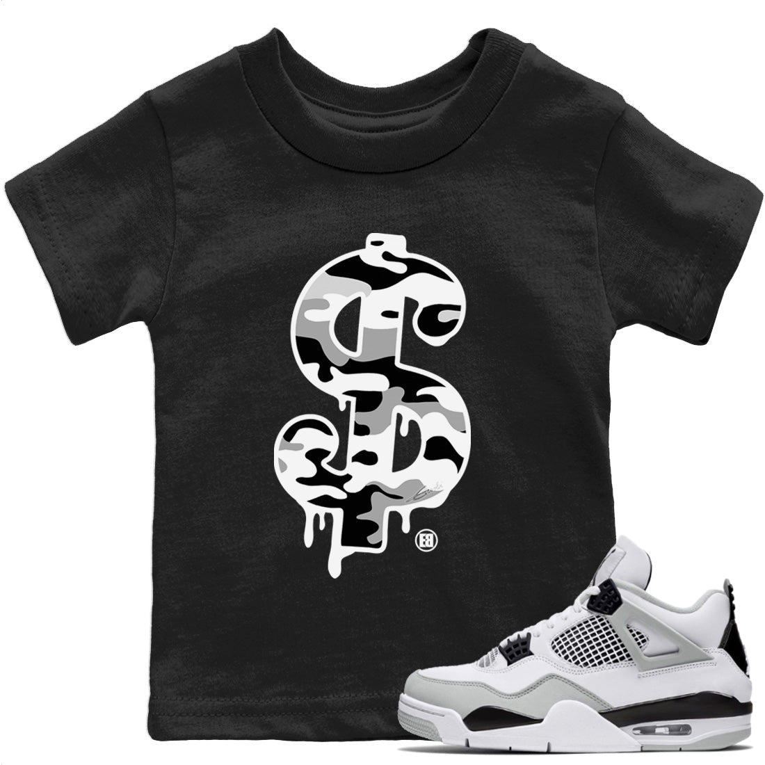 Dollar Camo Kids Tops - Air Jordan 4 Military Black