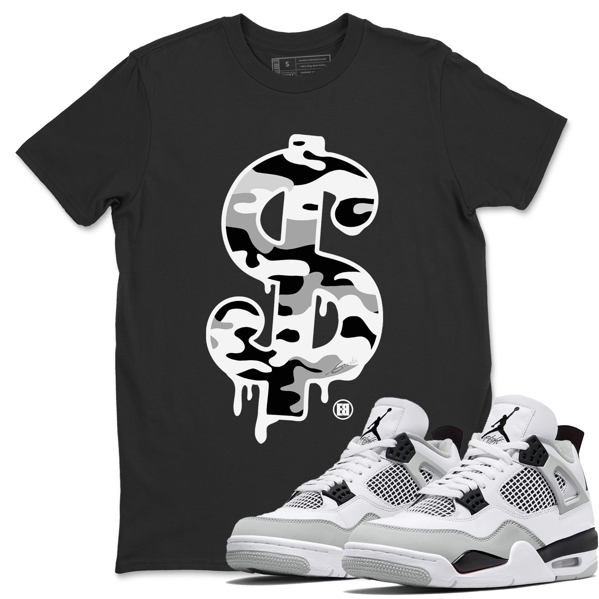 Dollar Camo Unisex Tops - Air Jordan 4 Military Black