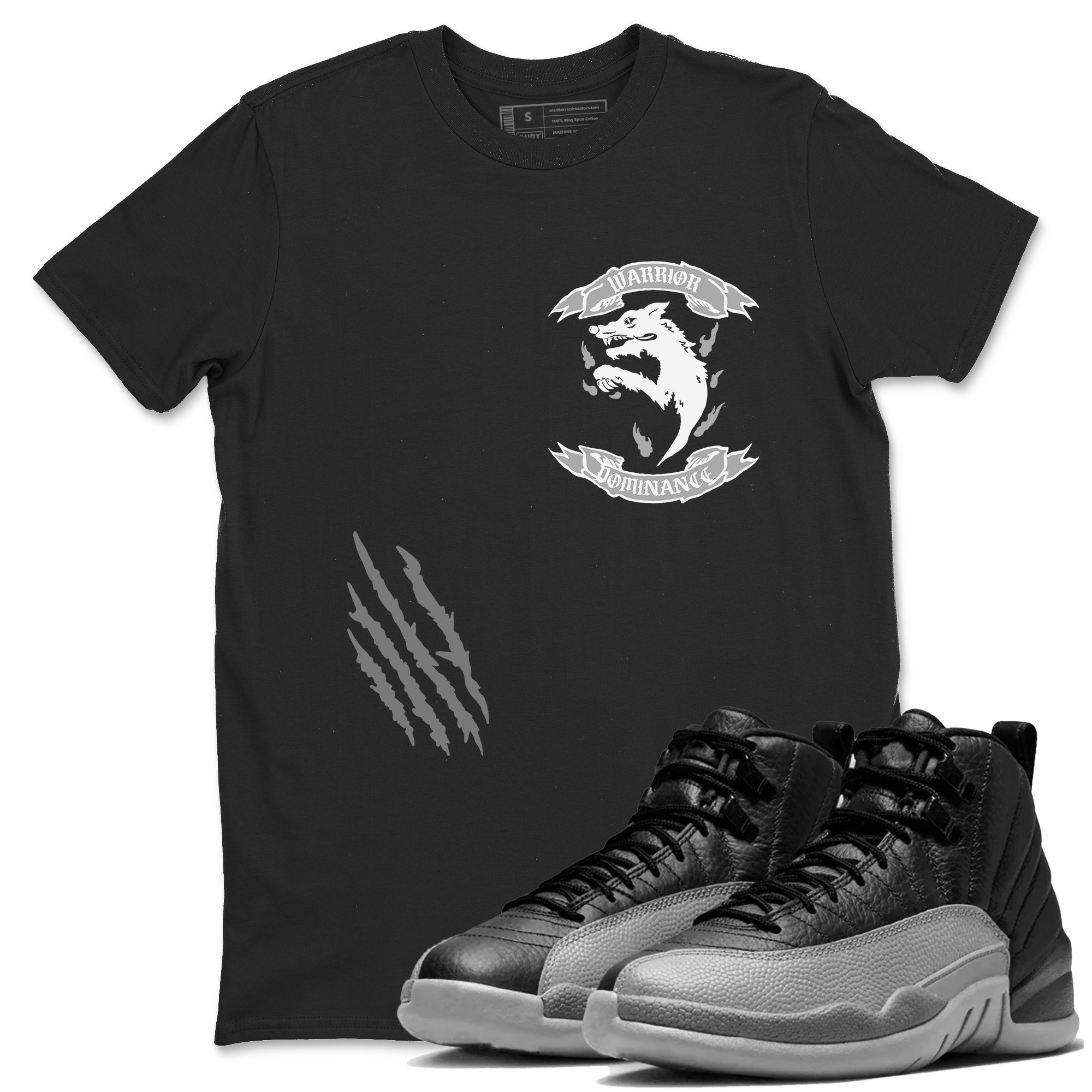 Dominant Wolf snkmatch Tees - Air Jordan 12 Black Wolf Grey