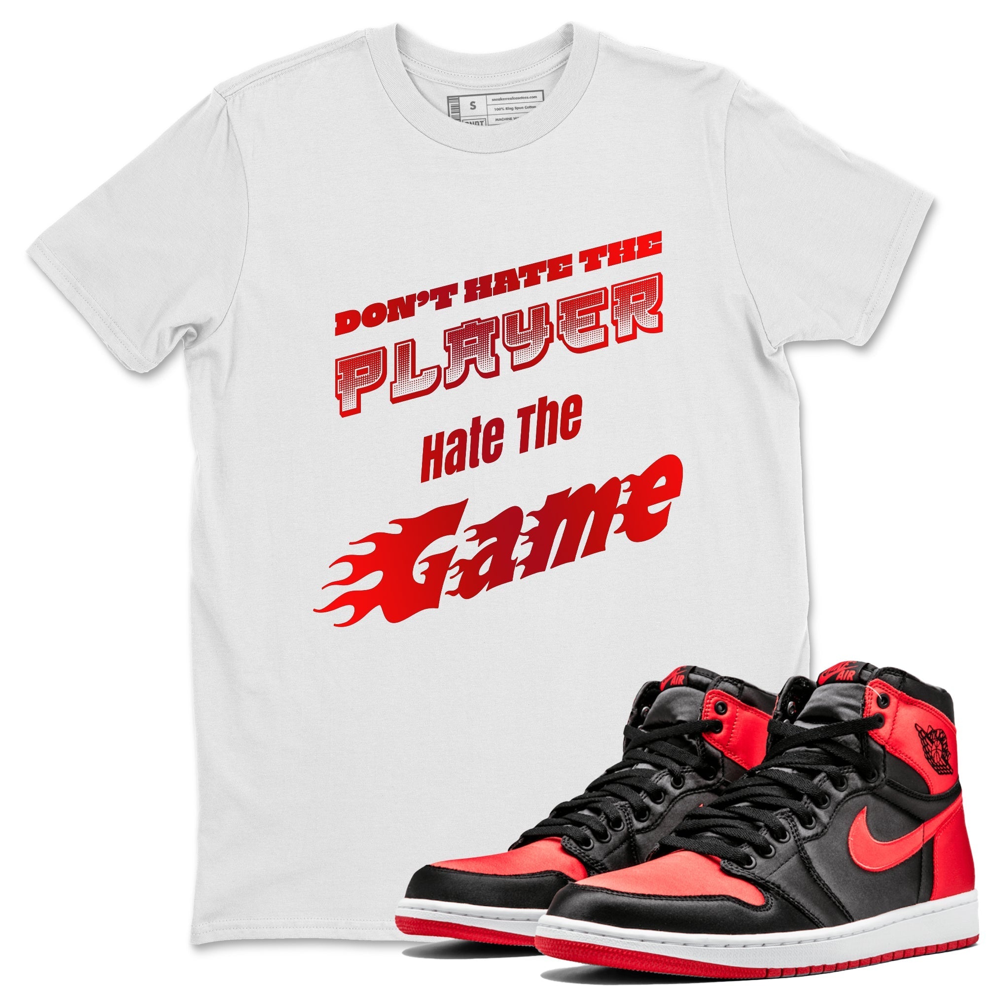 Don't Hate The Player snkmatch Tee - Air Jordan 1 Satin Bred