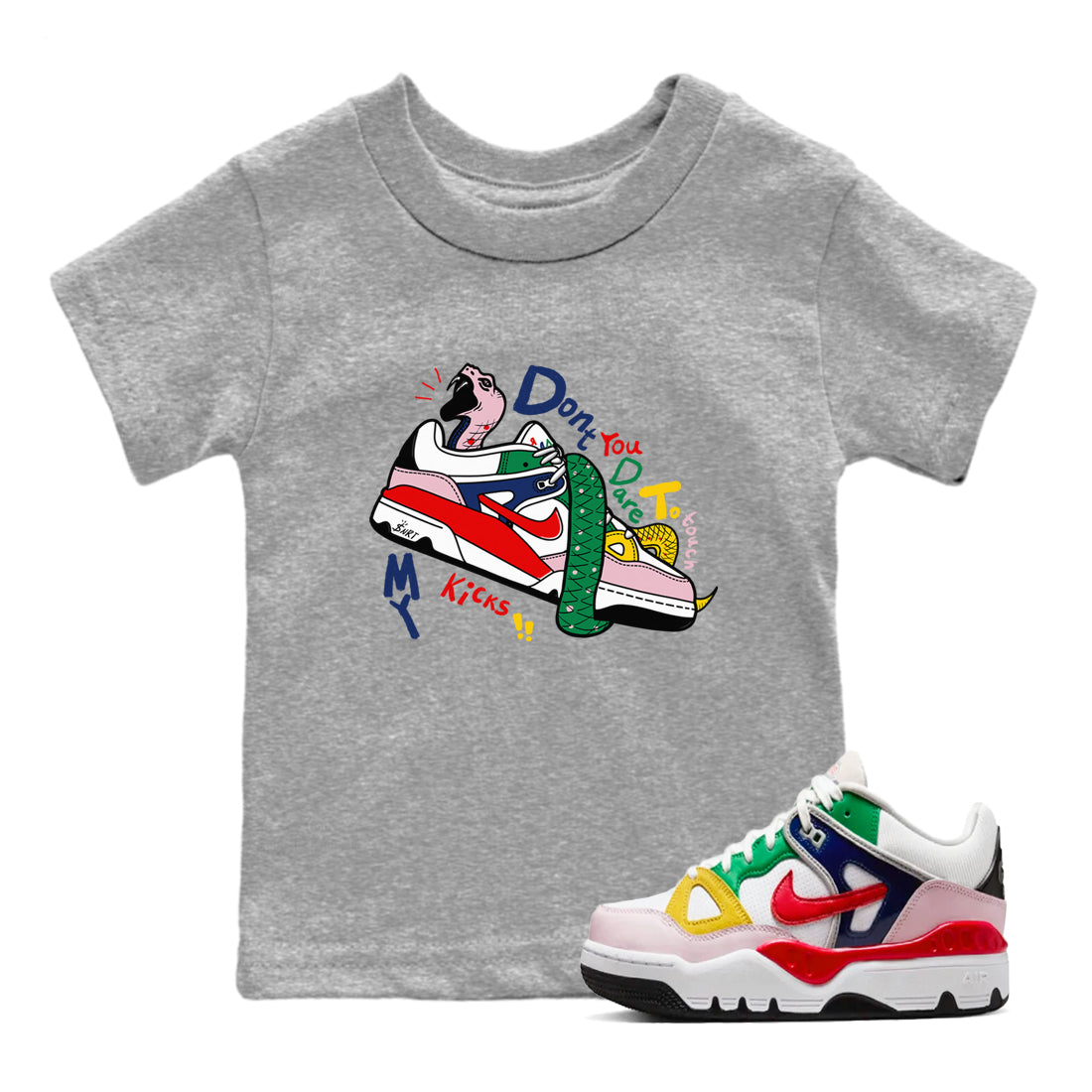 Don't Touch My Kicks snkmatch Tees Kids - Air Force 3 Blue Void and Tour Yellow