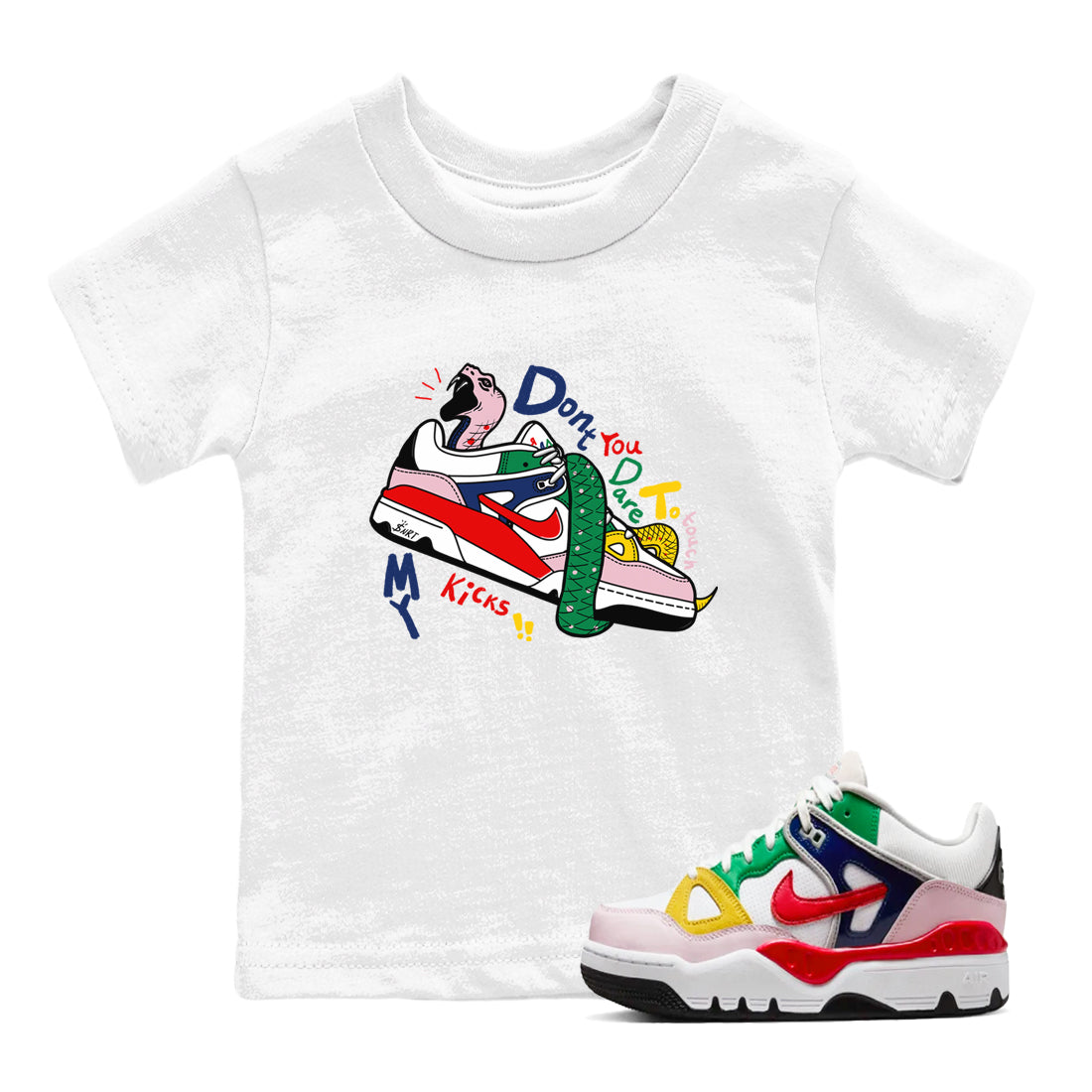 Don't Touch My Kicks snkmatch Tees Kids - Air Force 3 Blue Void and Tour Yellow