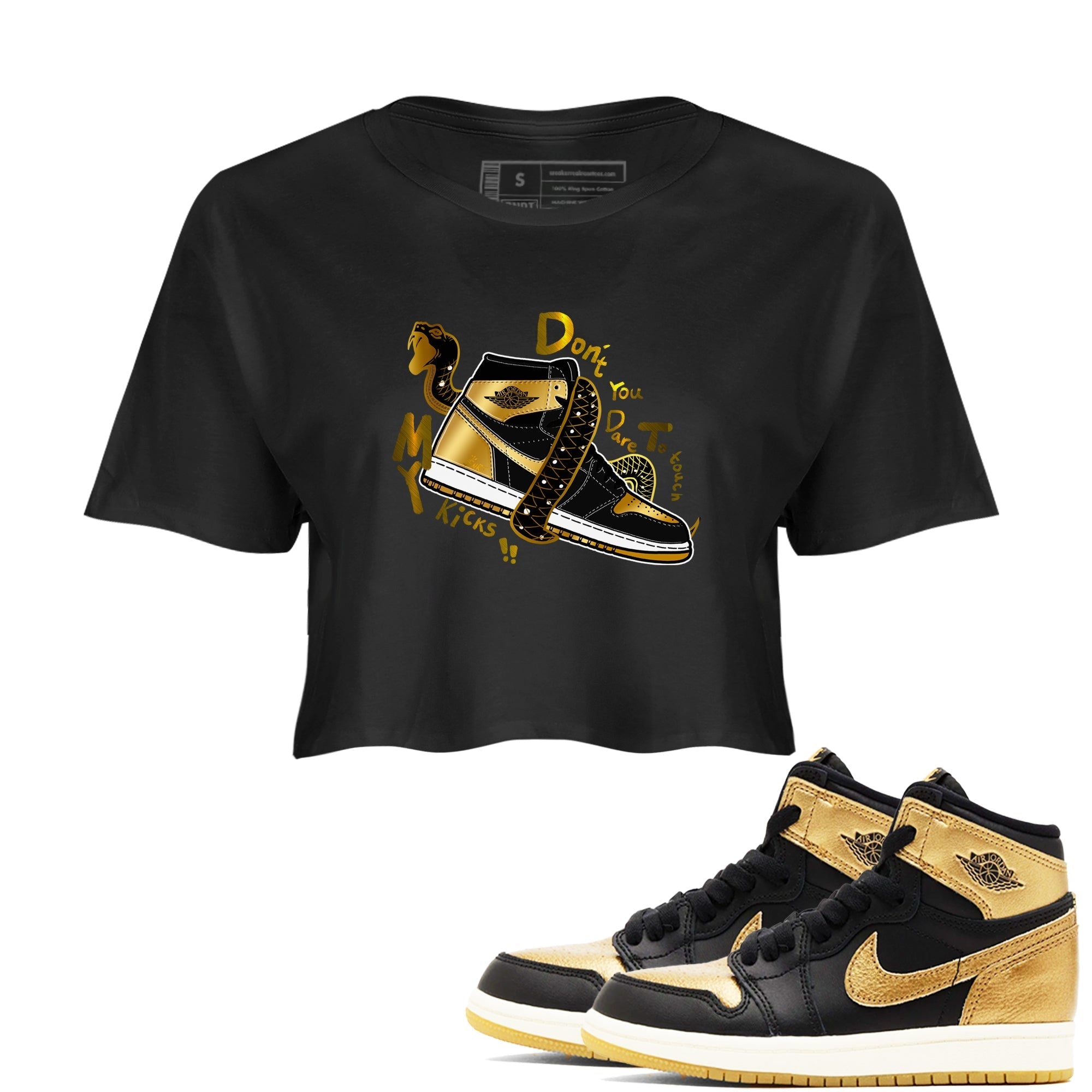 Don't Touch My Kicks snkmatch Women's Top - Air Jordan 1 Black Metallic Gold