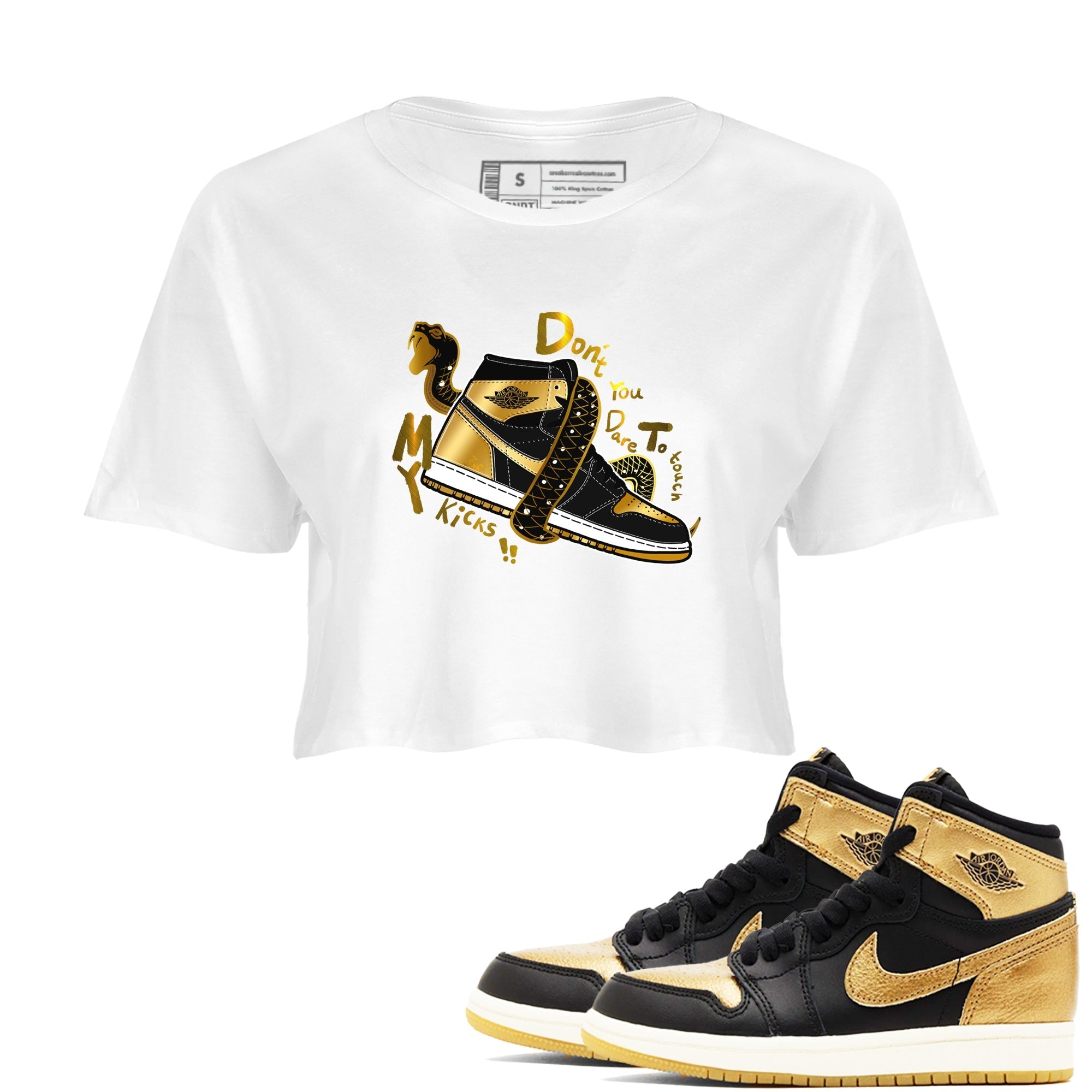 Don't Touch My Kicks snkmatch Women's Top - Air Jordan 1 Black Metallic Gold
