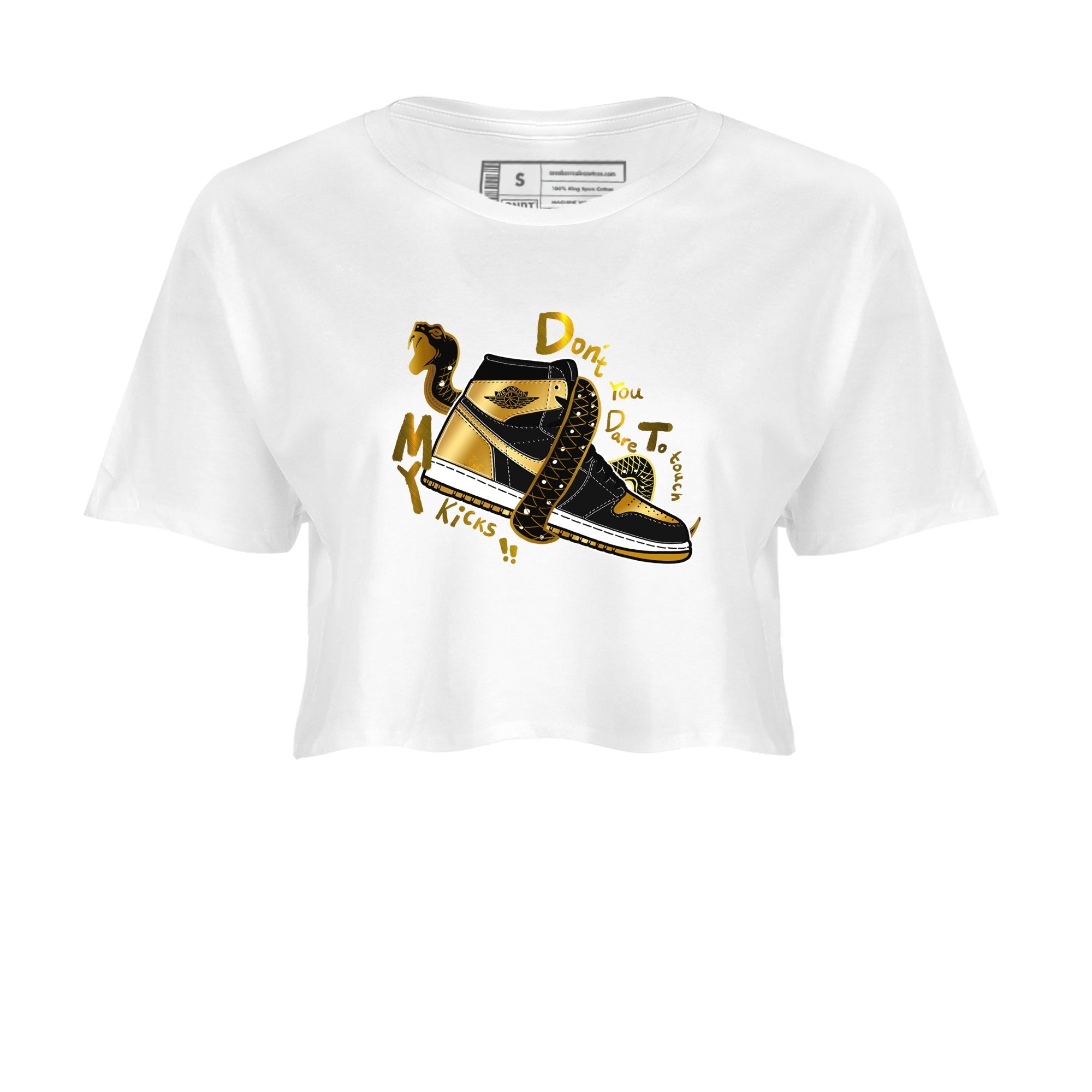 Don't Touch My Kicks snkmatch Women's Top - Air Jordan 1 Black Metallic Gold